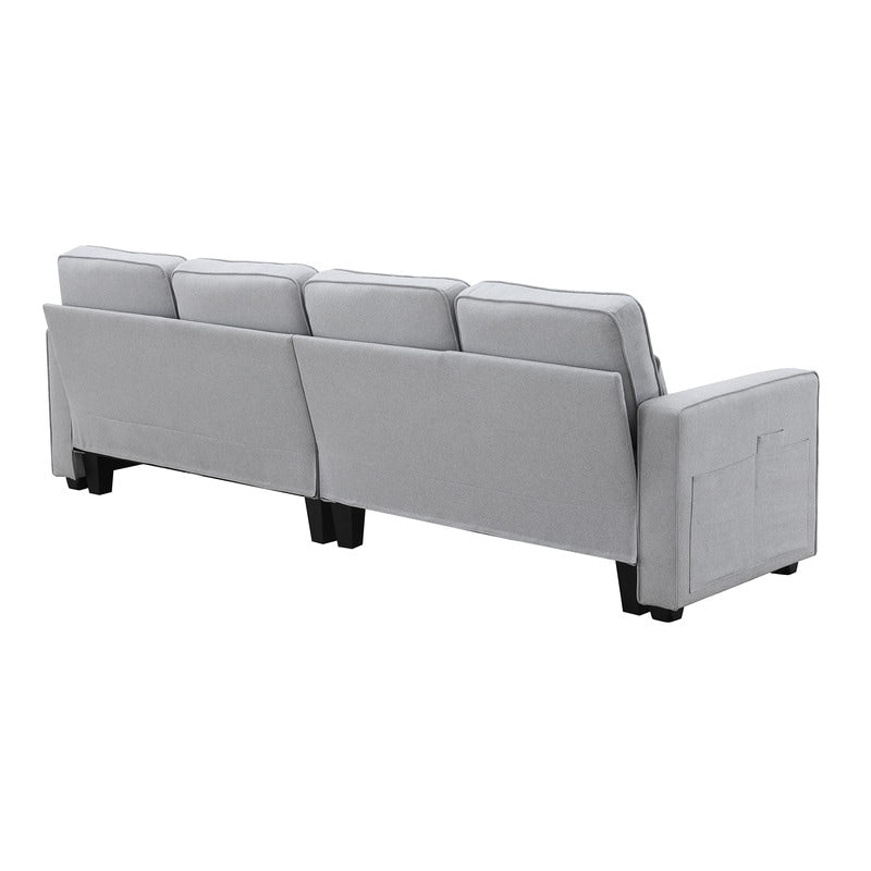 Canapé recouvert de tissu, 104, avec accoudoirs à poches et 4 coussins, canapé moderne en tissu lin, style minimaliste, 4 places.
