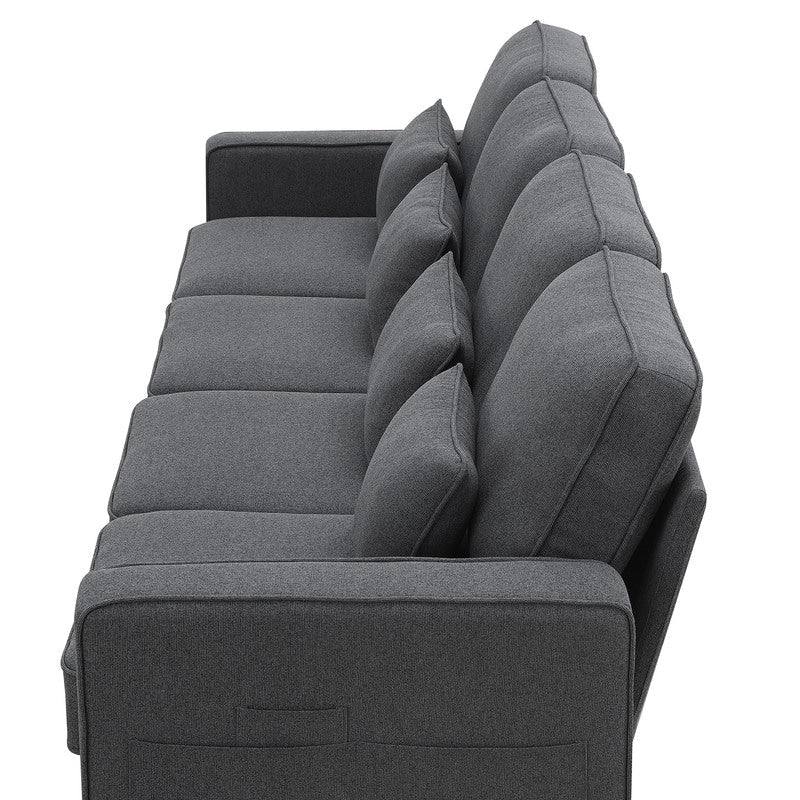 Canapé recouvert de tissu, 104, avec accoudoirs à poches et 4 coussins, canapé moderne en tissu lin, style minimaliste, 4 places.