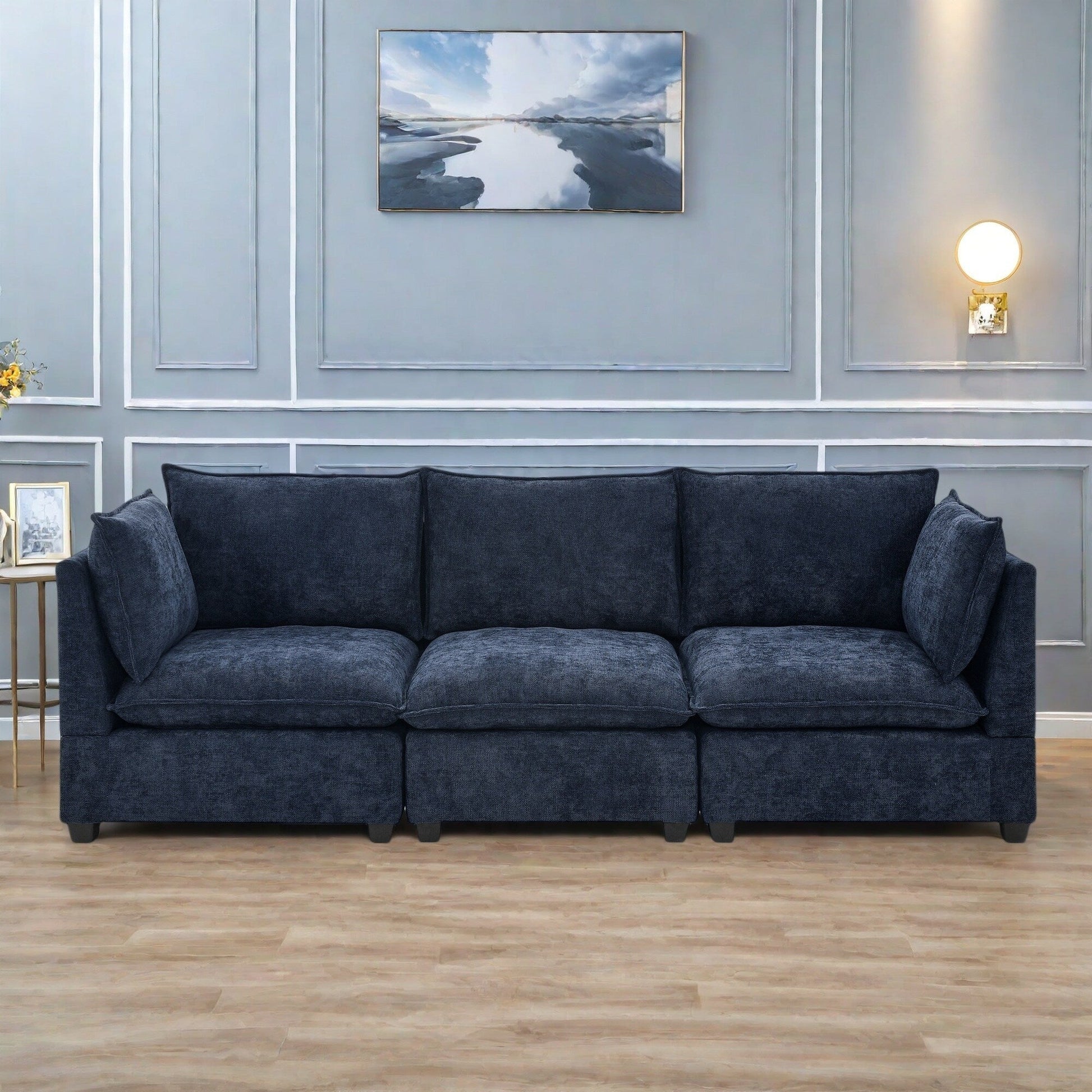 Canapé 3 places en chenille 105 avec coussins à 2 couches et mousse à haute résilience