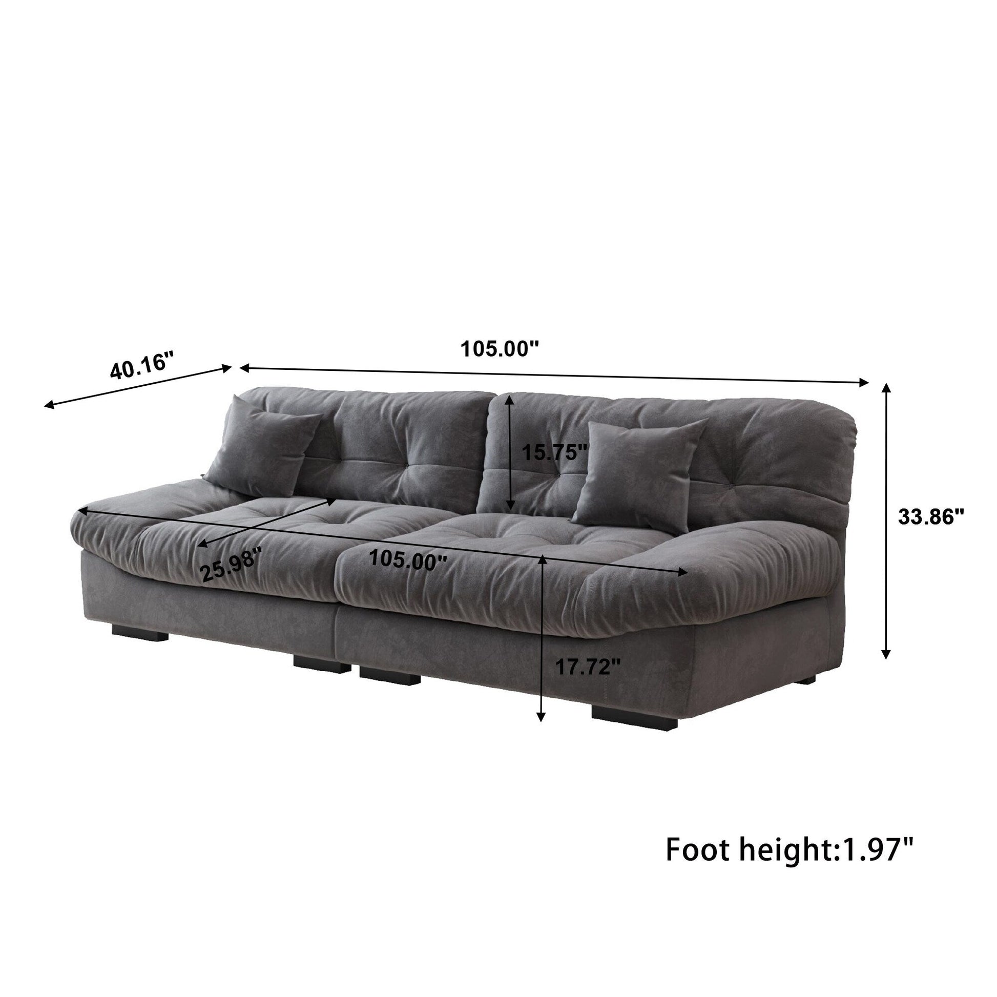 Canapé-lit minimaliste Cloud de 105 pouces avec deux coussins
