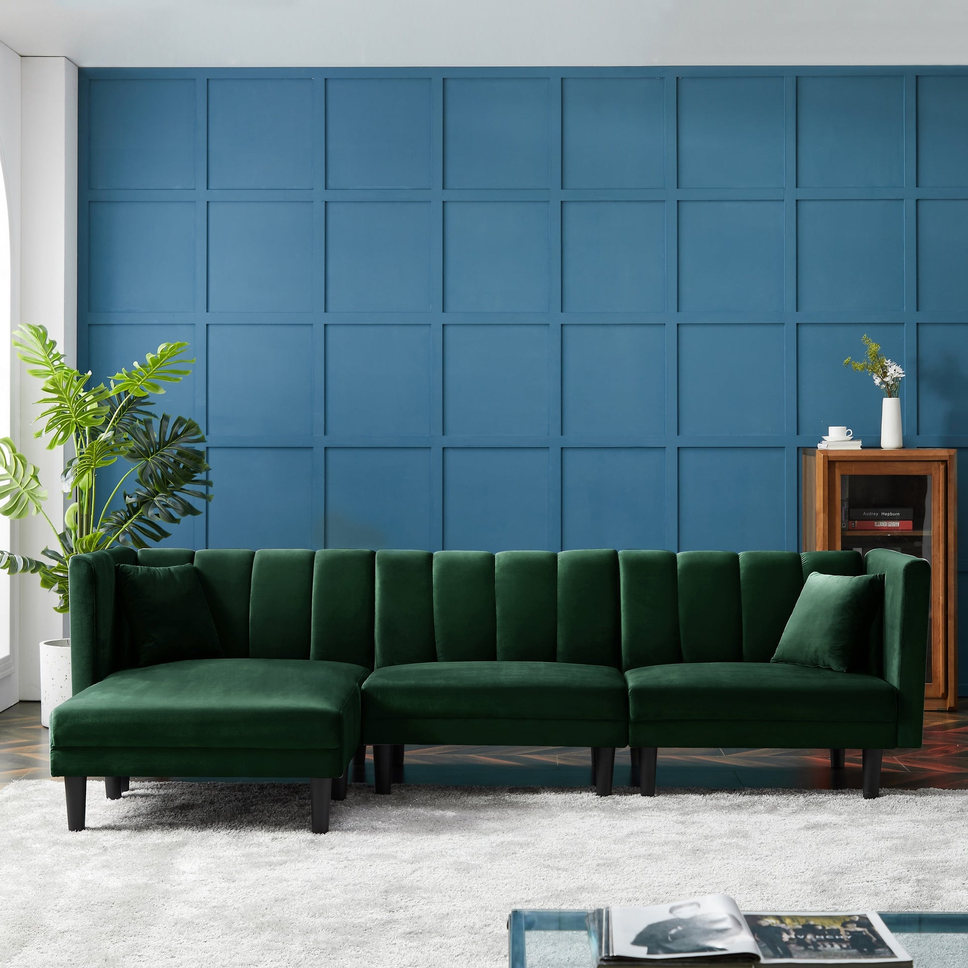 Canapé d'angle en velours de 271 cm avec fonction lit escamotable