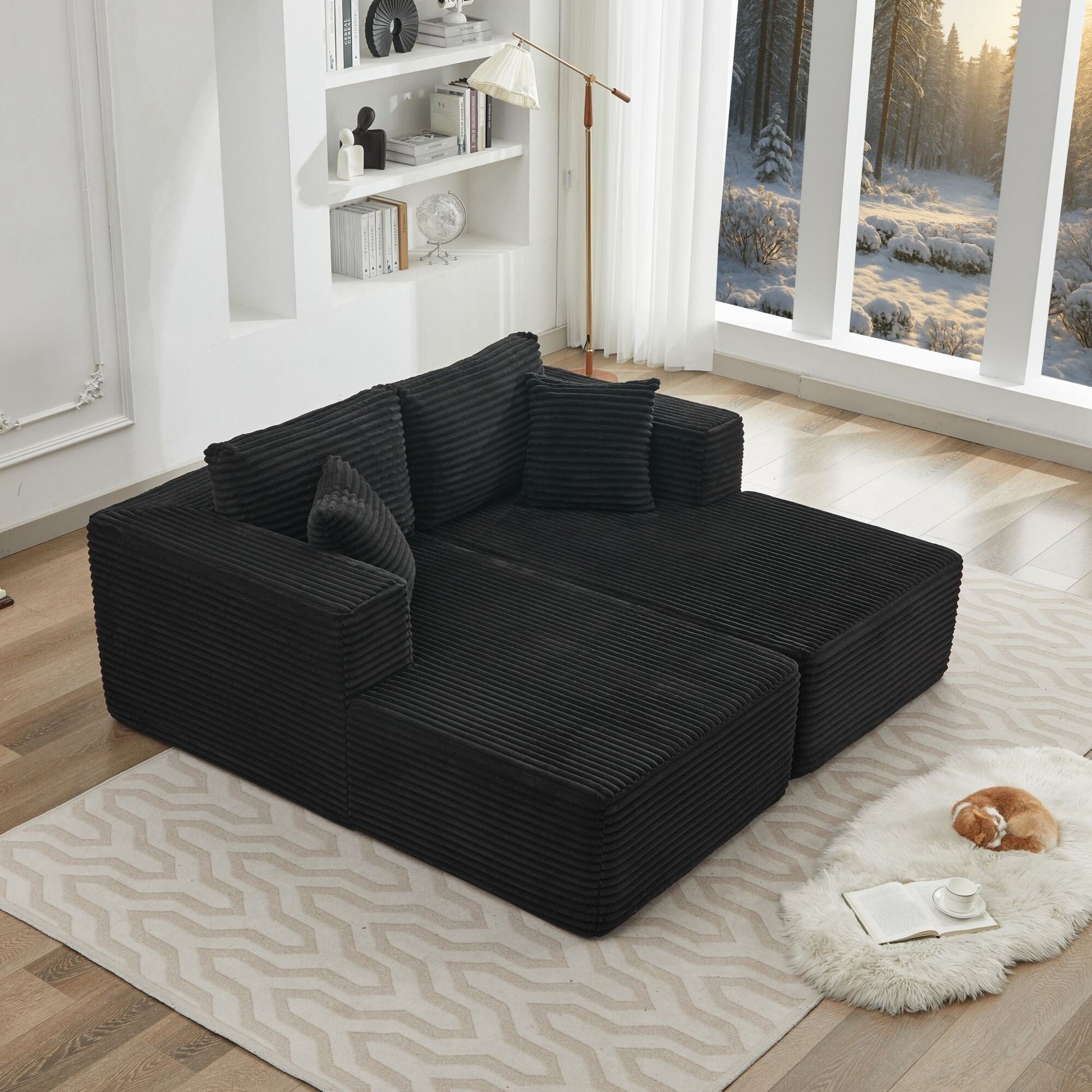 Canapé d'angle Cloud 106 avec deux chaises longues, canapé modulaire moderne à assise profonde pour salon, aucun assemblage requis.