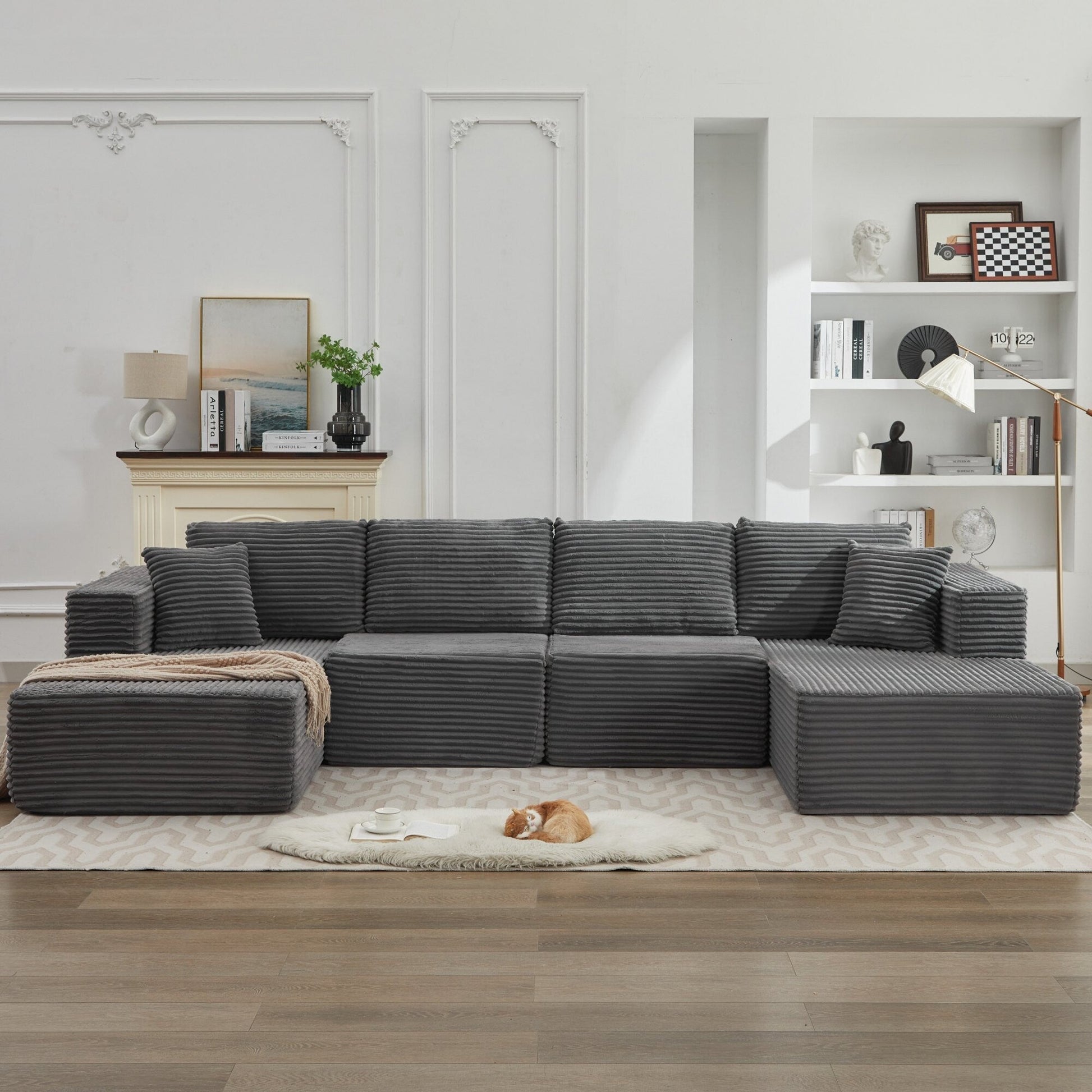 Canapé d'angle Cloud 106 avec deux chaises longues, canapé modulaire moderne à assise profonde pour salon, aucun assemblage requis.