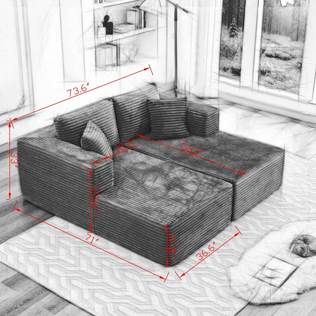 Canapé d'angle Cloud 106 avec deux chaises longues, canapé modulaire moderne à assise profonde pour salon, aucun assemblage requis.