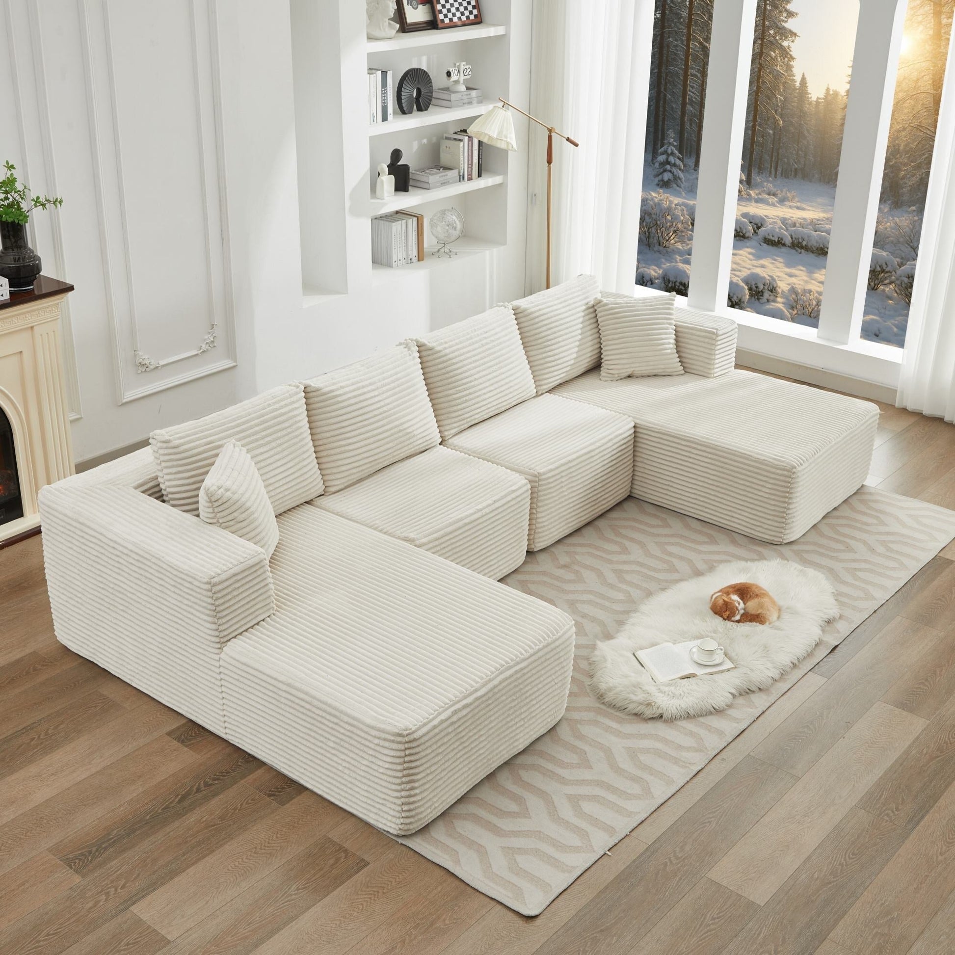 Canapé d'angle Cloud 106 avec deux chaises longues, canapé modulaire moderne à assise profonde pour salon, aucun assemblage requis.
