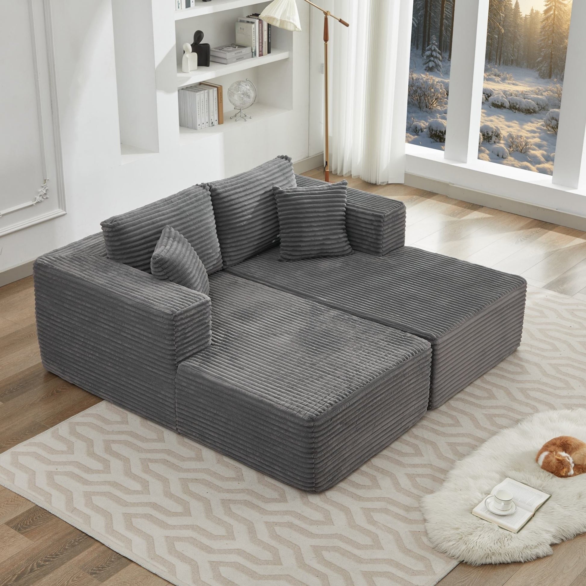 Canapé d'angle Cloud 106 avec deux chaises longues, canapé modulaire moderne à assise profonde pour salon, aucun assemblage requis.