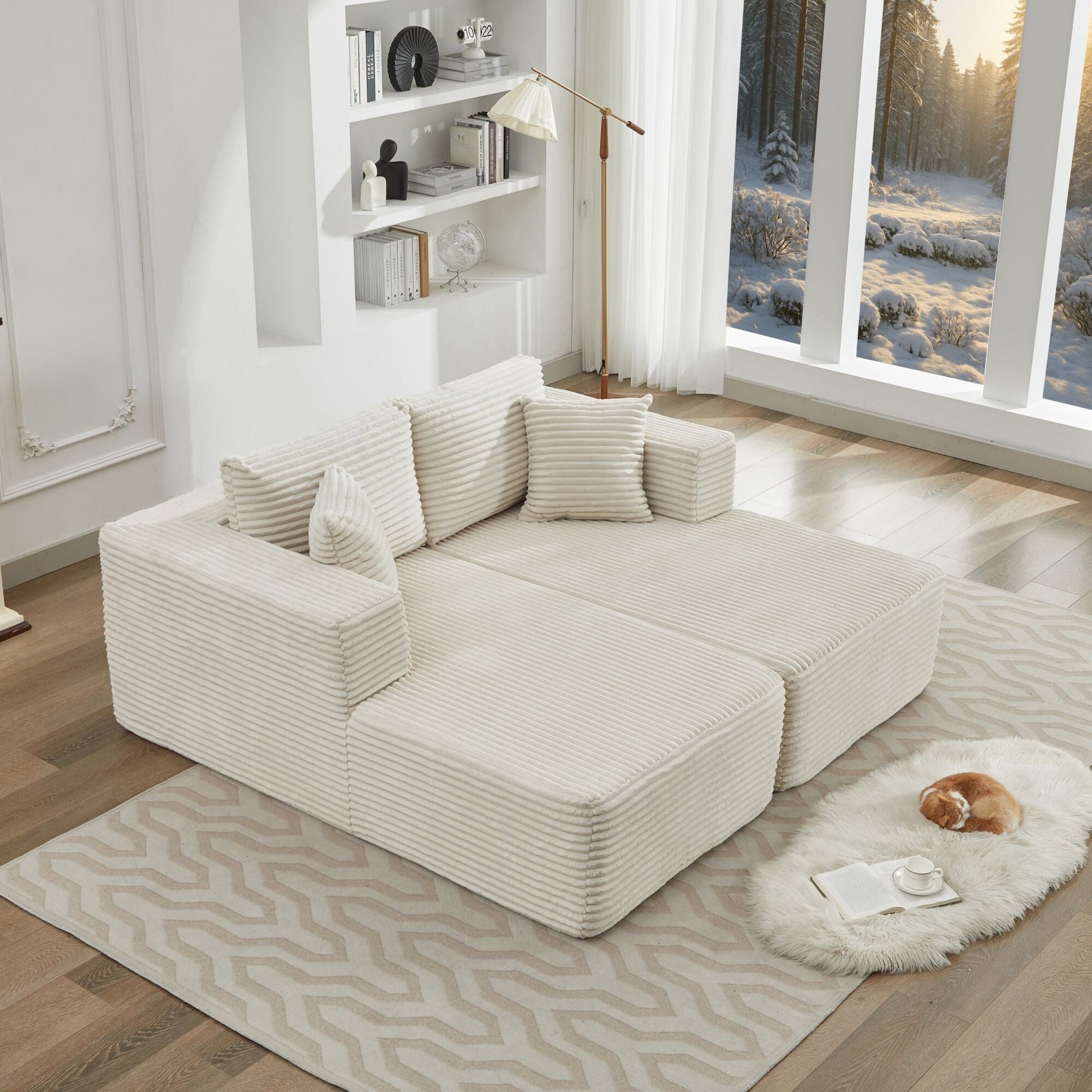 Canapé d'angle Cloud 106 avec deux chaises longues, canapé modulaire moderne à assise profonde pour salon, aucun assemblage requis.