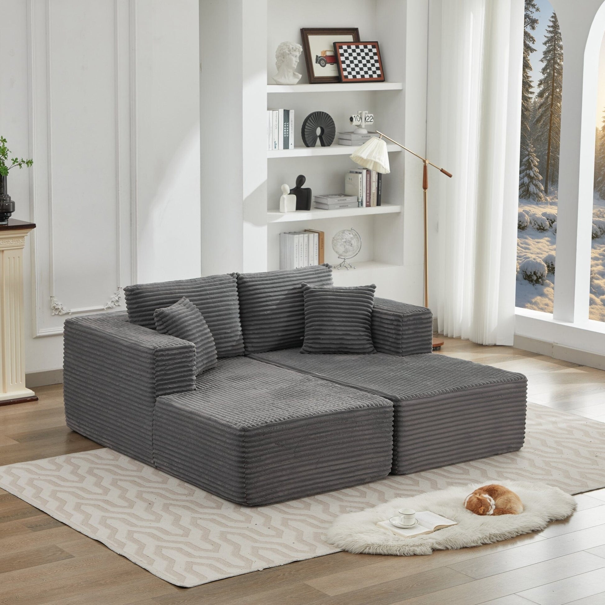Canapé d'angle Cloud 106 avec deux chaises longues, canapé modulaire moderne à assise profonde pour salon, aucun assemblage requis.