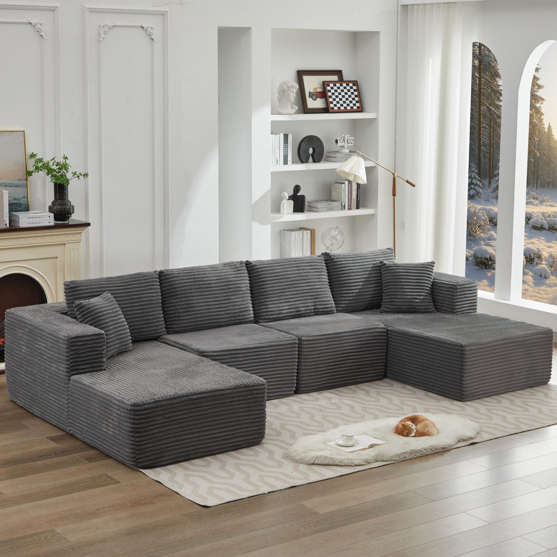 Canapé d'angle Cloud 106 avec deux chaises longues, canapé modulaire moderne à assise profonde pour salon, aucun assemblage requis.