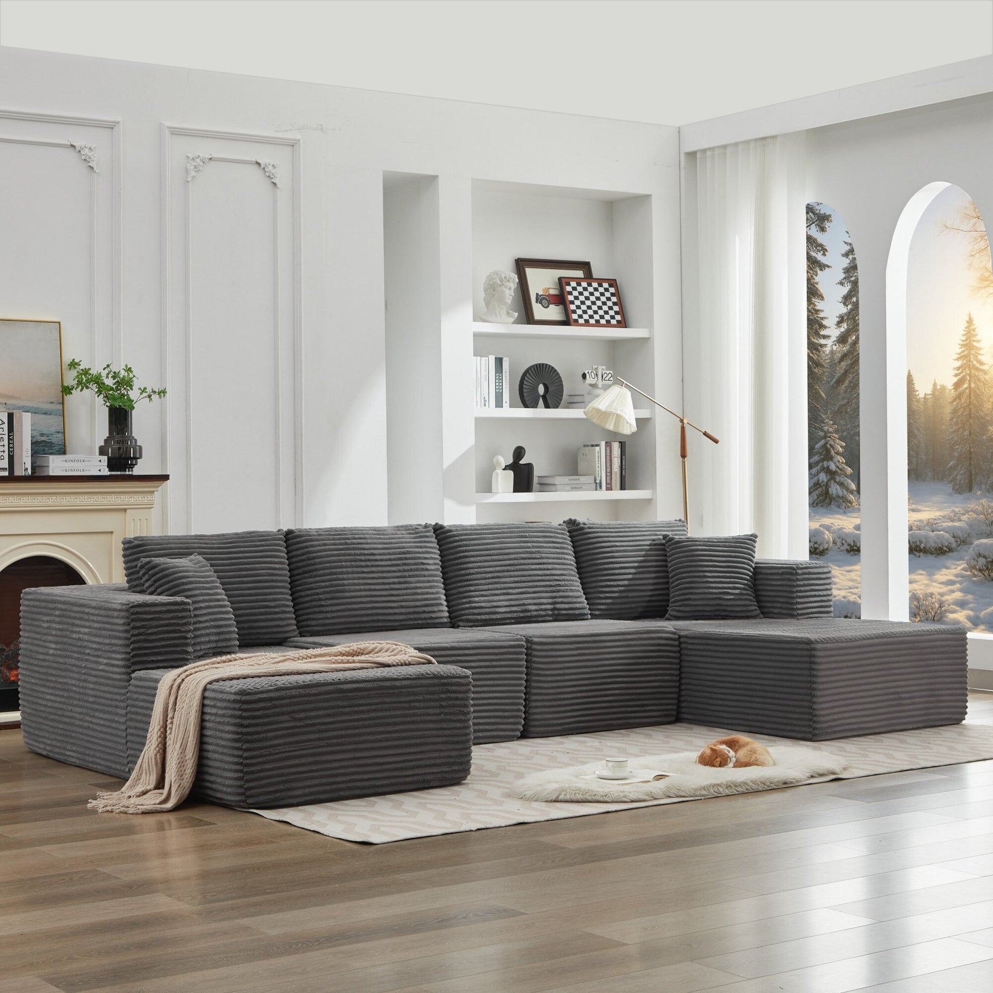Canapé d'angle Cloud 106 avec deux chaises longues, canapé modulaire moderne à assise profonde pour salon, aucun assemblage requis.