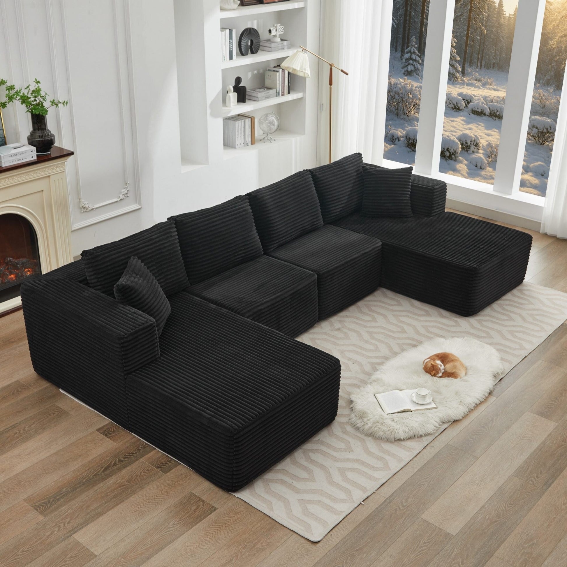 Canapé d'angle Cloud 106 avec deux chaises longues, canapé modulaire moderne à assise profonde pour salon, aucun assemblage requis.
