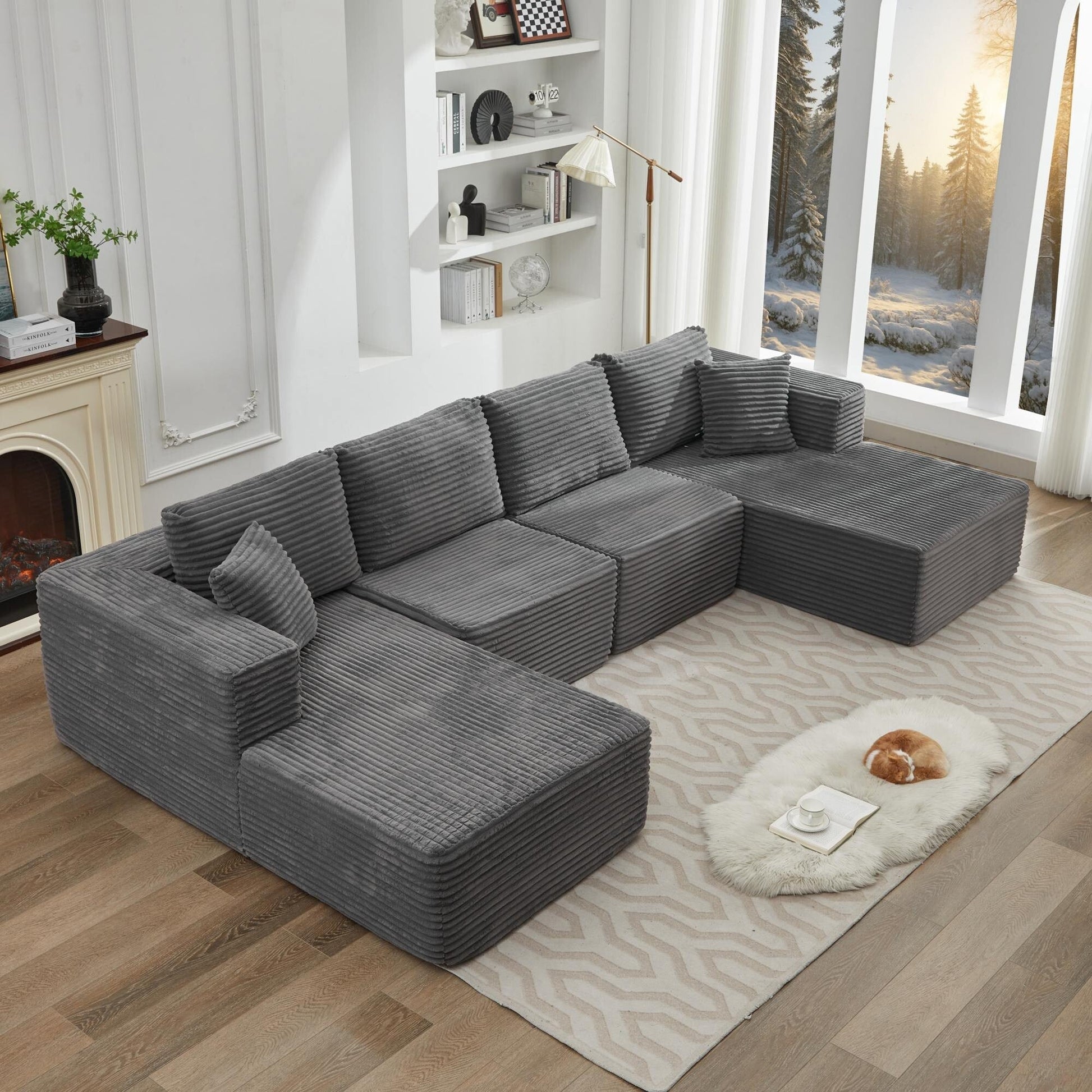 Canapé d'angle Cloud 106 avec deux chaises longues, canapé modulaire moderne à assise profonde pour salon, aucun assemblage requis.