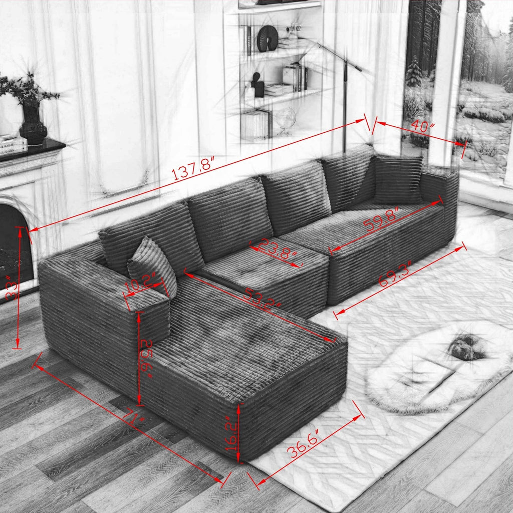 Canapé d'angle Cloud 106 en forme de L avec méridienne gauche, canapé modulaire profond et moderne pour salon, aucun assemblage requis.