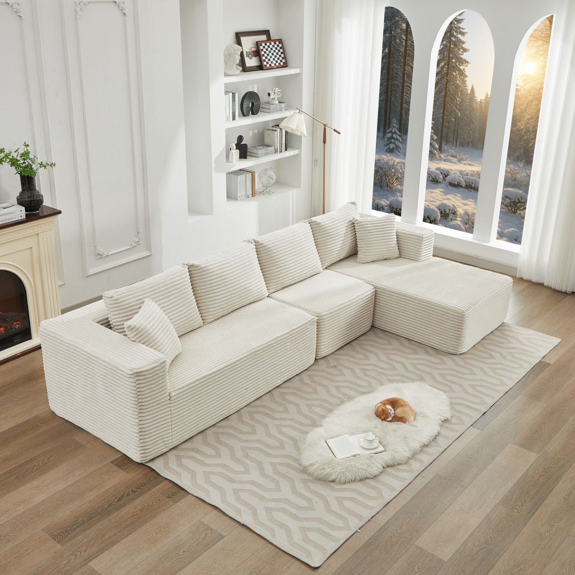 Canapé d'angle Cloud 106 en forme de L avec méridienne droite, canapé modulaire moderne à assise profonde pour salon, aucun assemblage requis.