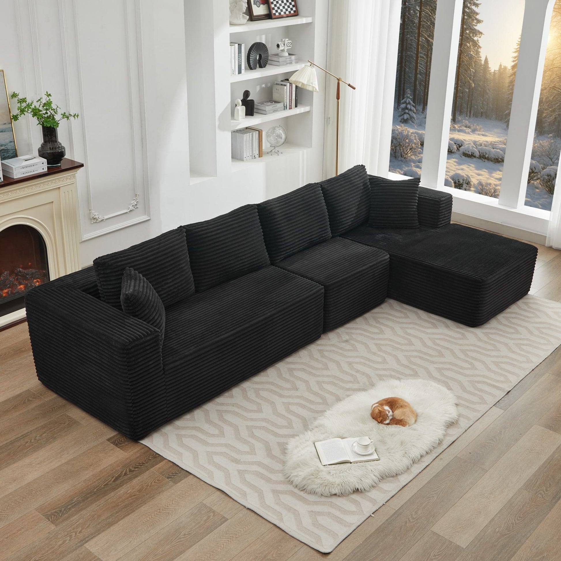 Canapé d'angle Cloud 106 en forme de L avec méridienne droite, canapé modulaire moderne à assise profonde pour salon, aucun assemblage requis.