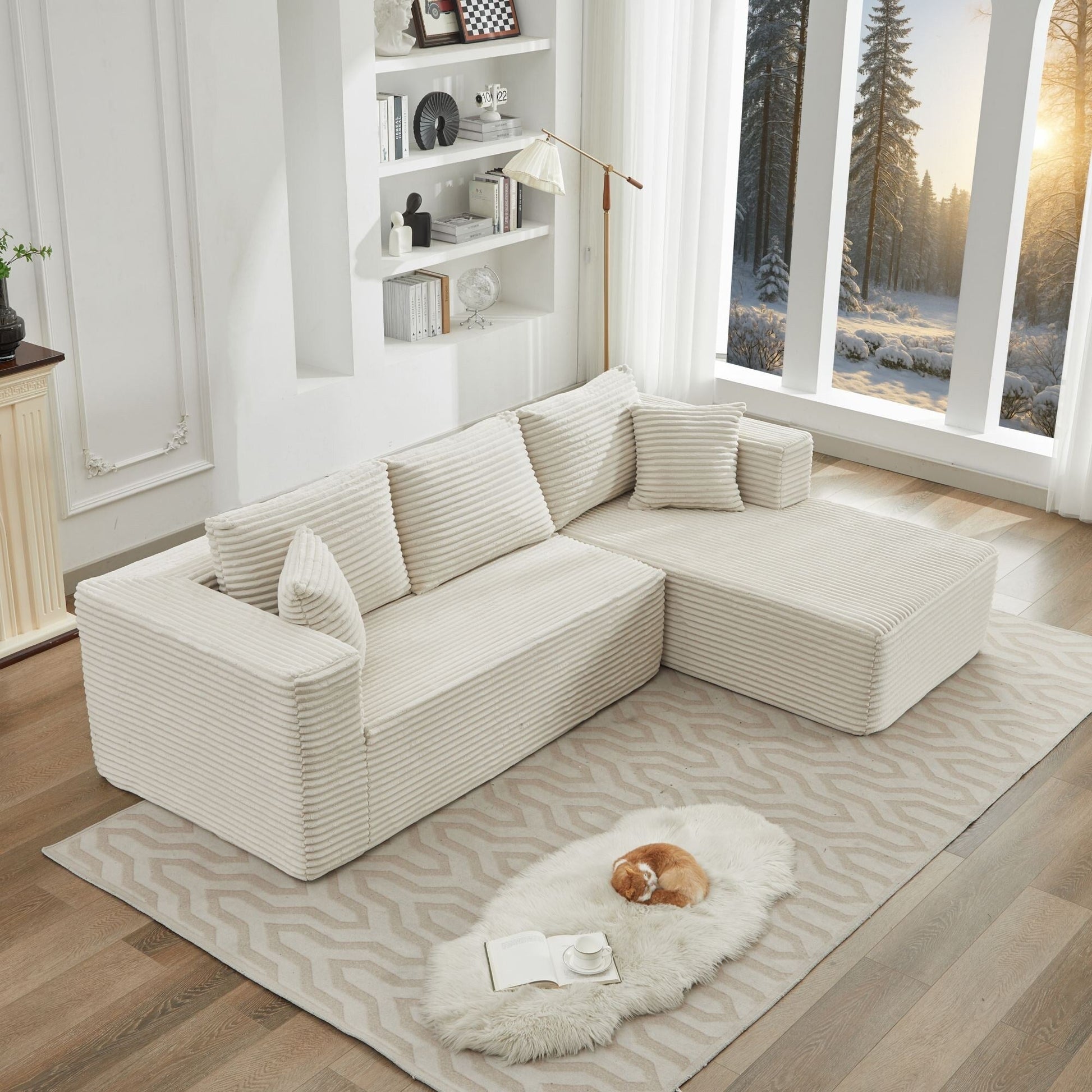 Canapé d'angle Cloud 106 en forme de L avec méridienne droite, canapé modulaire moderne à assise profonde pour salon, aucun assemblage requis.