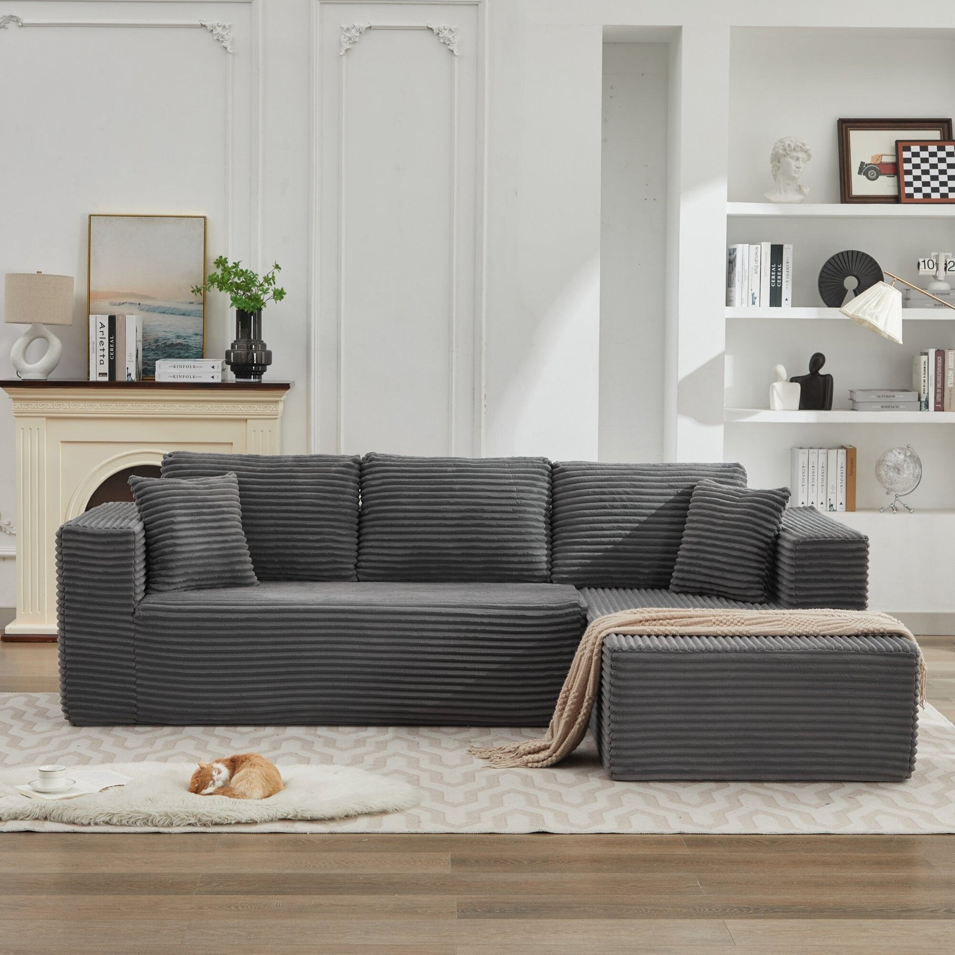 Canapé d'angle Cloud 106 en forme de L avec méridienne droite, canapé modulaire moderne à assise profonde pour salon, aucun assemblage requis.
