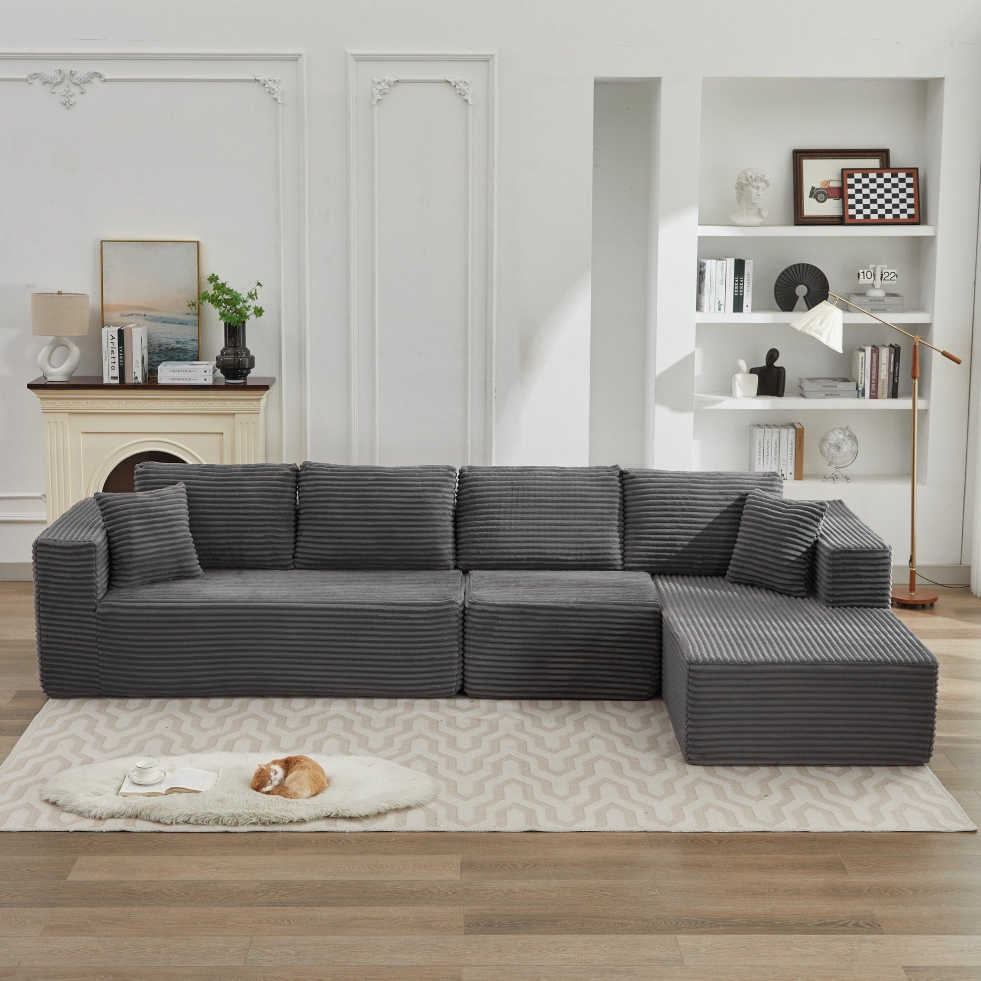 Canapé d'angle Cloud 106 en forme de L avec méridienne droite, canapé modulaire moderne à assise profonde pour salon, aucun assemblage requis.