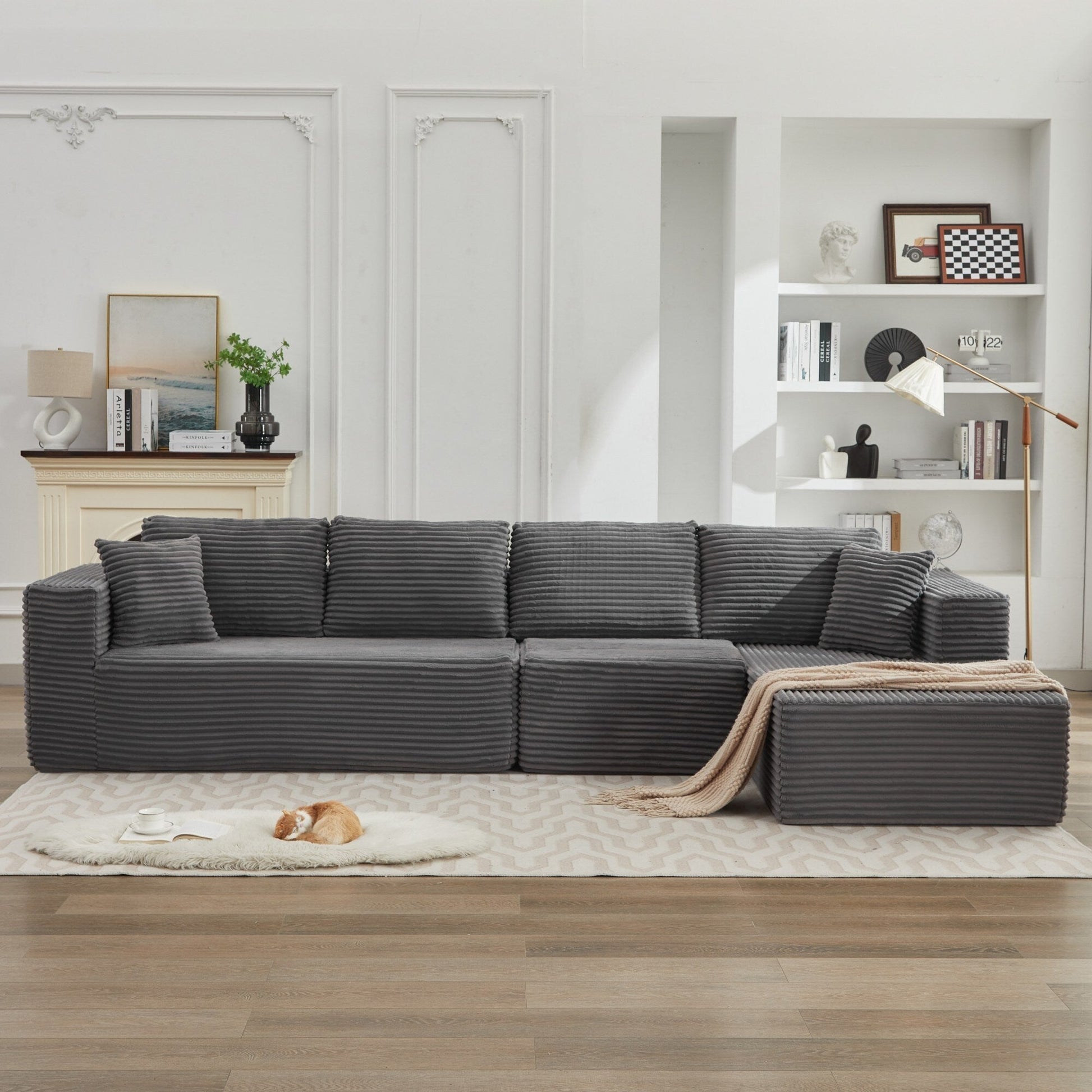Canapé d'angle Cloud 106 en forme de L avec méridienne droite, canapé modulaire moderne à assise profonde pour salon, aucun assemblage requis.