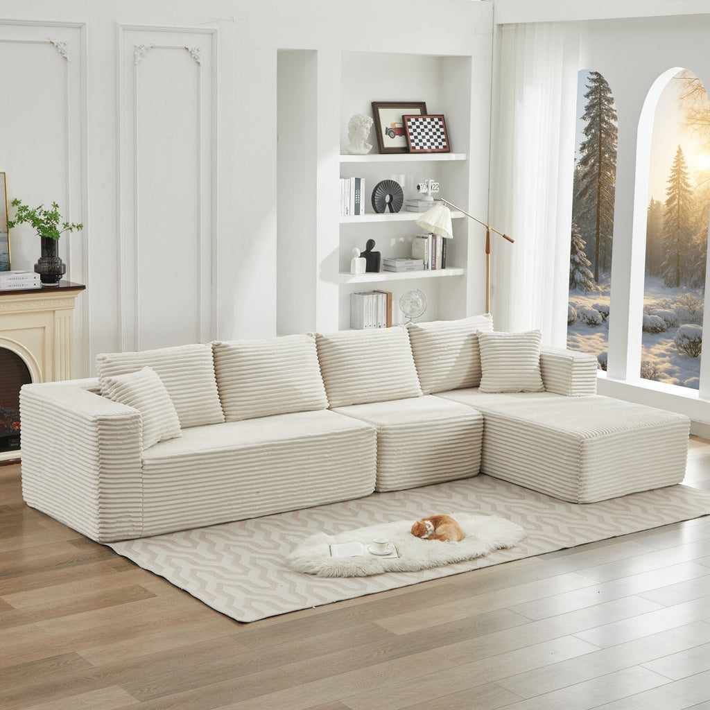 Canapé d'angle Cloud 106 en forme de L avec méridienne droite, canapé modulaire moderne à assise profonde pour salon, aucun assemblage requis.