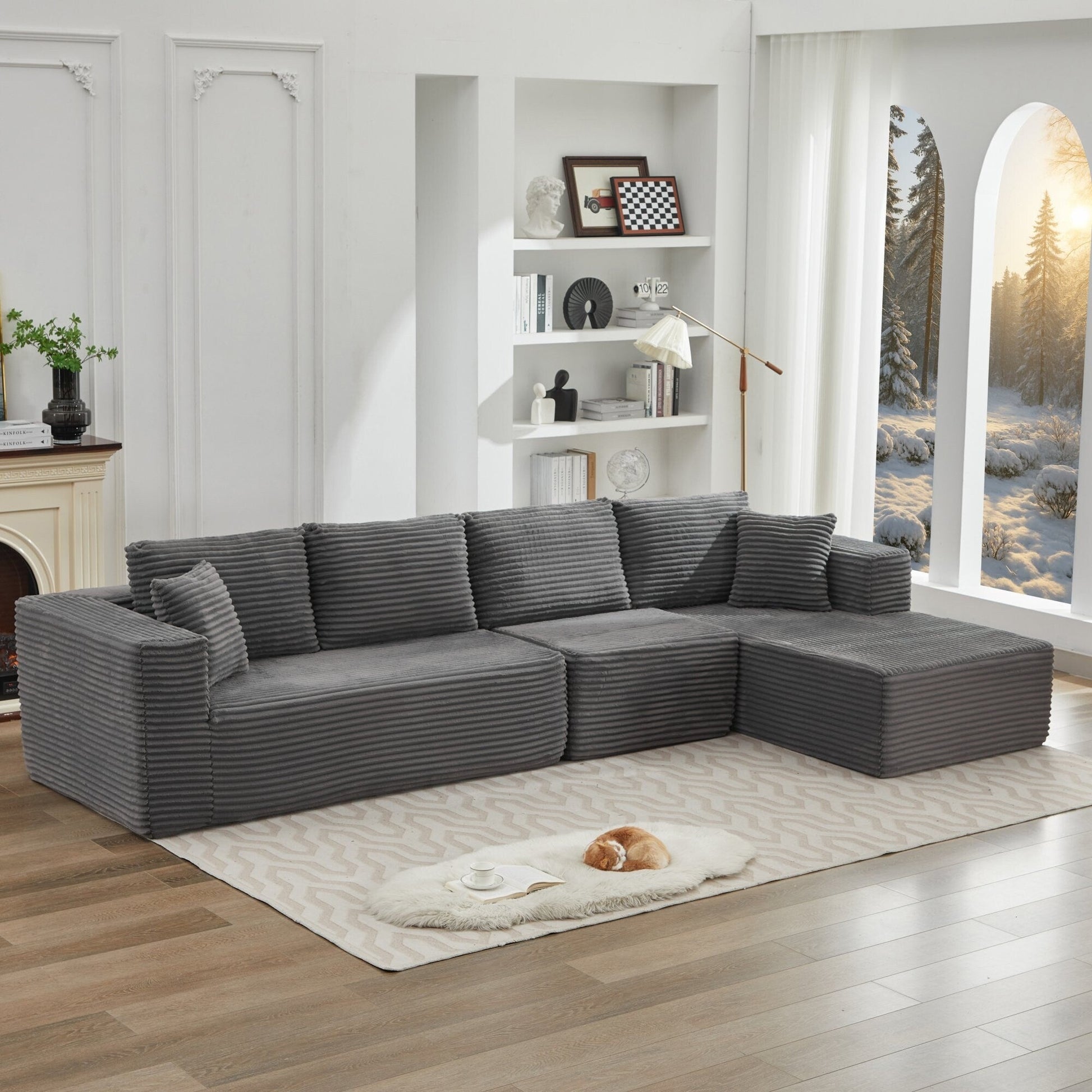 Canapé d'angle Cloud 106 en forme de L avec méridienne droite, canapé modulaire moderne à assise profonde pour salon, aucun assemblage requis.