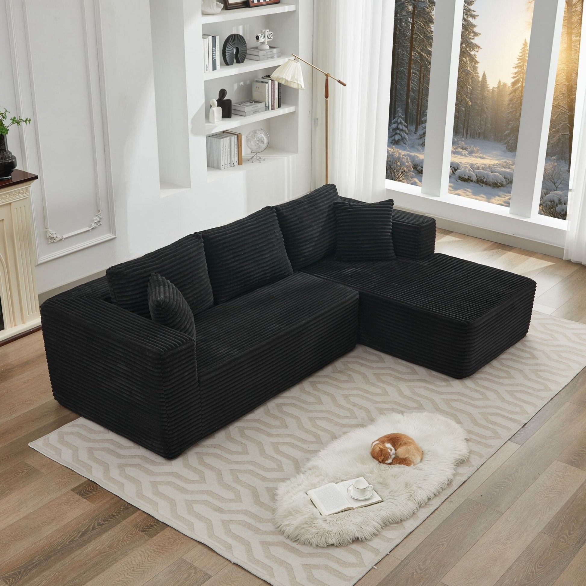 Canapé d'angle Cloud 106 en forme de L avec méridienne droite, canapé modulaire moderne à assise profonde pour salon, aucun assemblage requis.