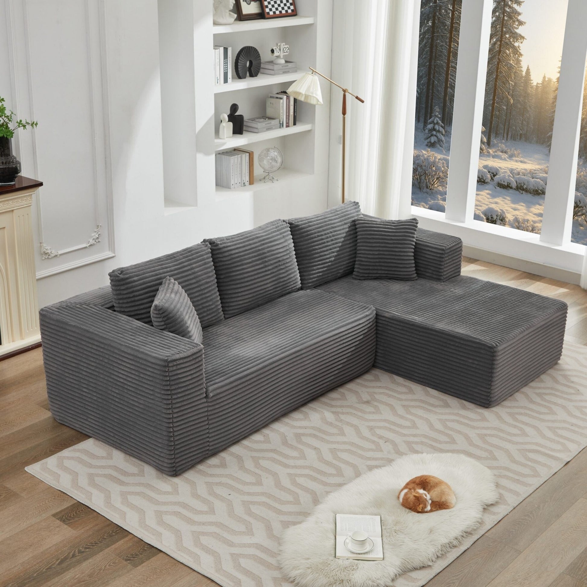Canapé d'angle Cloud 106 en forme de L avec méridienne droite, canapé modulaire moderne à assise profonde pour salon, aucun assemblage requis.
