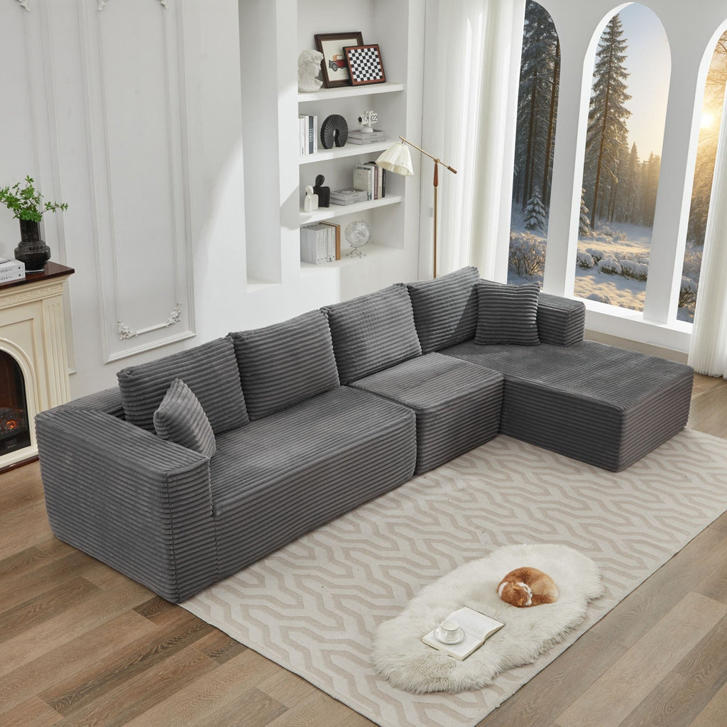 Canapé d'angle Cloud 106 en forme de L avec méridienne droite, canapé modulaire moderne à assise profonde pour salon, aucun assemblage requis.