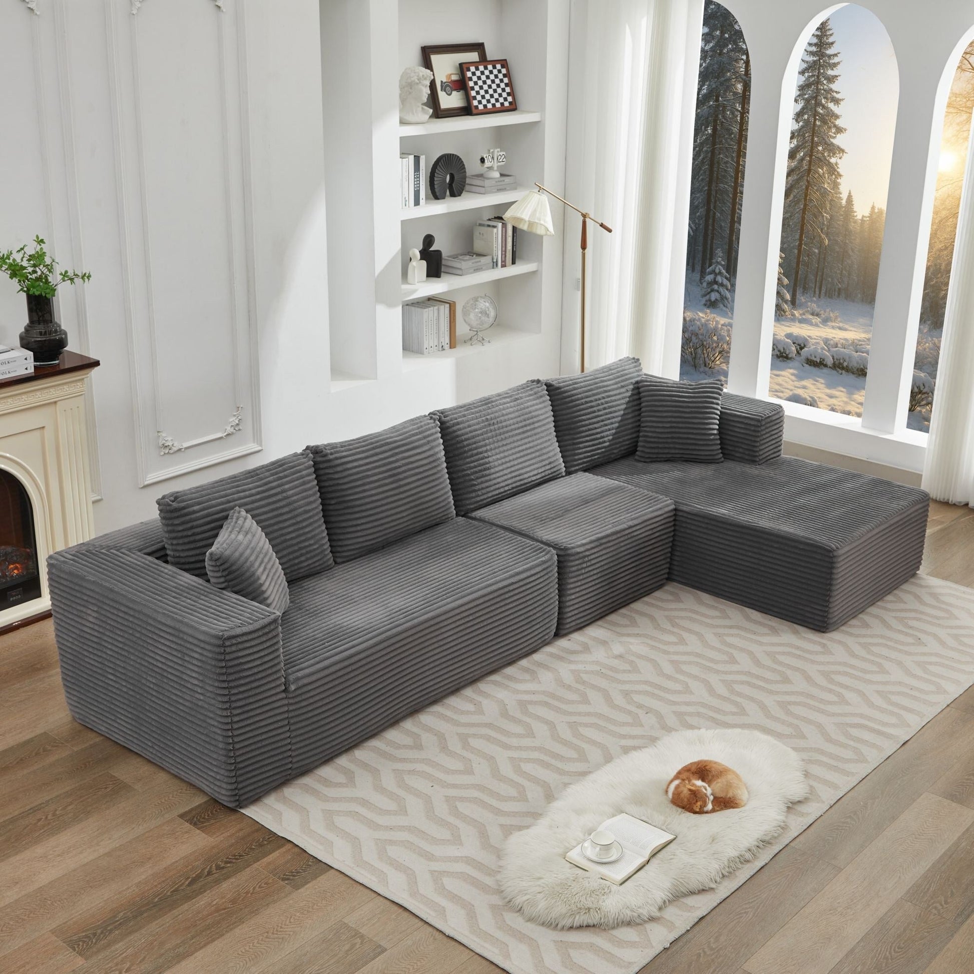 Canapé d'angle Cloud 106 en forme de L avec méridienne droite, canapé modulaire moderne à assise profonde pour salon, aucun assemblage requis.