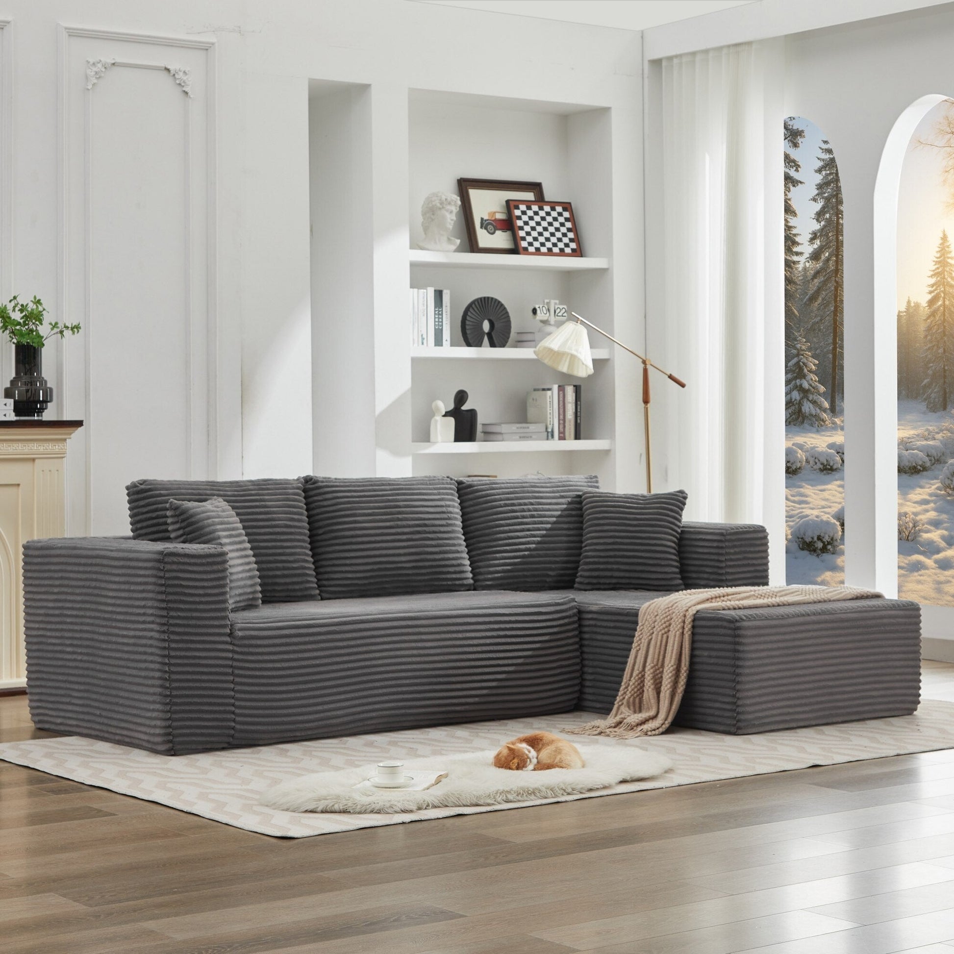 Canapé d'angle Cloud 106 en forme de L avec méridienne droite, canapé modulaire moderne à assise profonde pour salon, aucun assemblage requis.