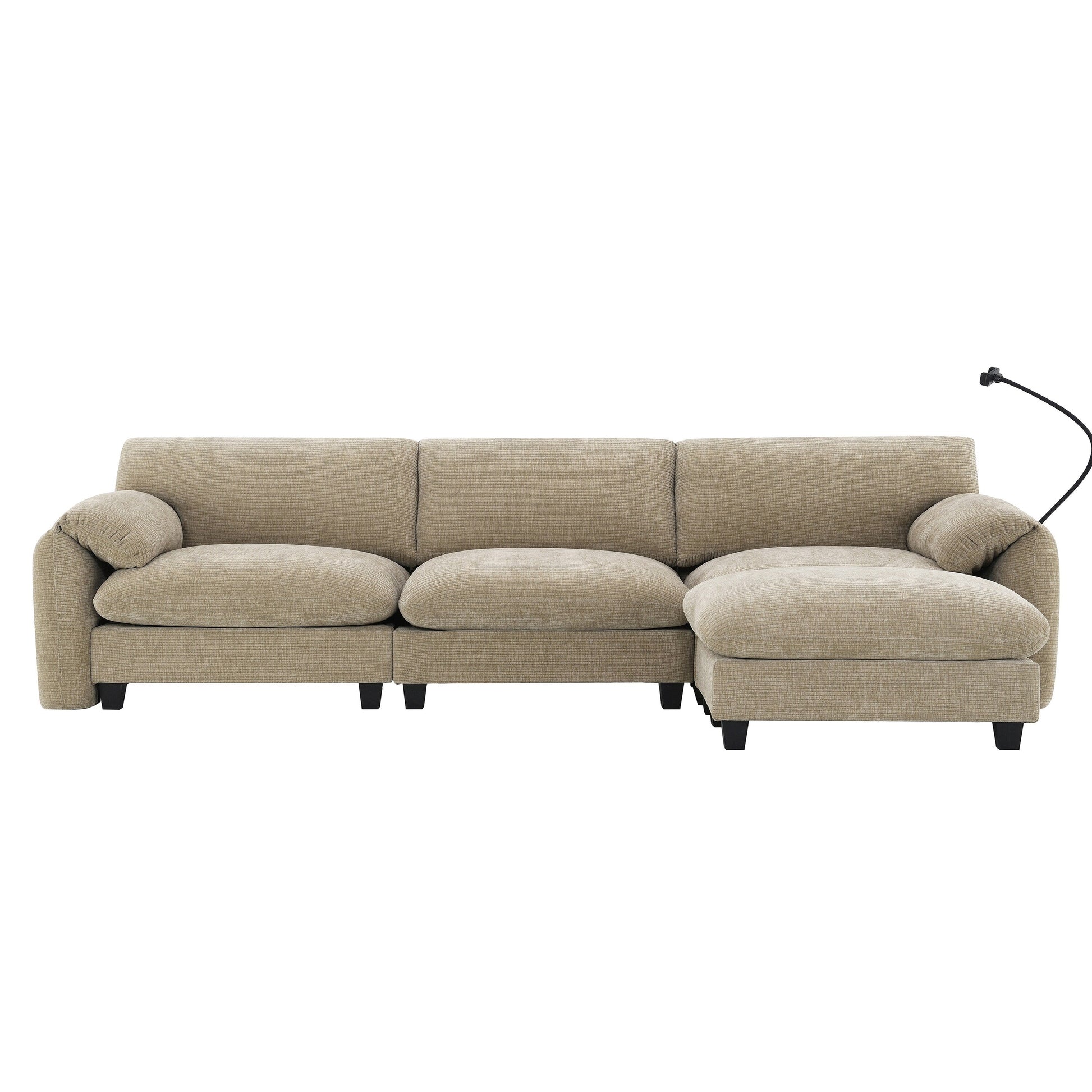 108 Inch Modular Chenille Sectional Sofa with USB and Type-C Ports, Phone Holders, Side Storage Pockets, Movable Ottoman