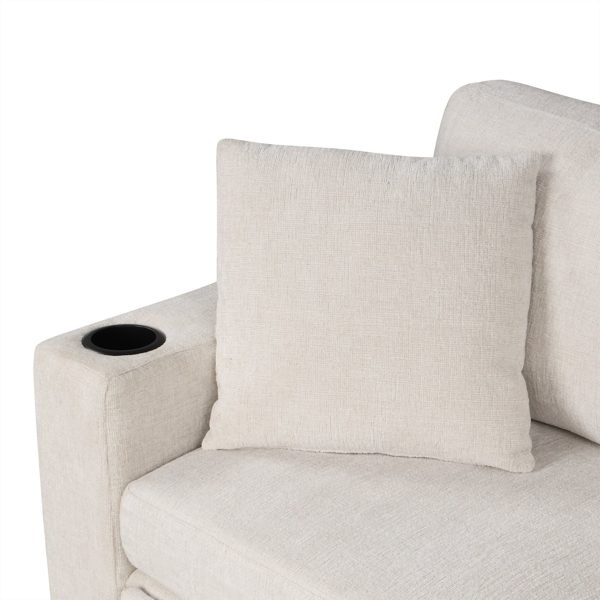 Canapé d'angle modulable en U de 274 cm avec lit escamotable, ports USB et porte-gobelets doubles pour le salon.