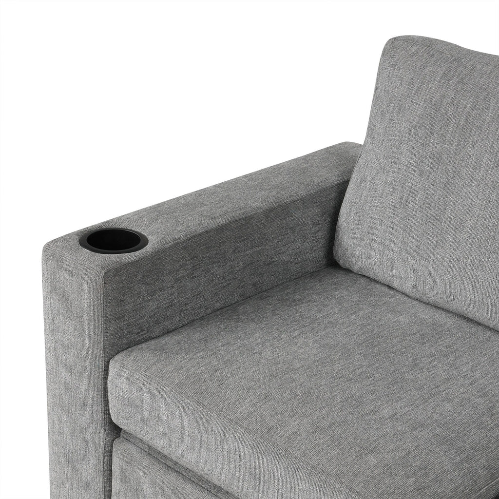 Canapé d'angle modulable en U de 274 cm avec lit escamotable, ports USB et porte-gobelets doubles pour le salon.