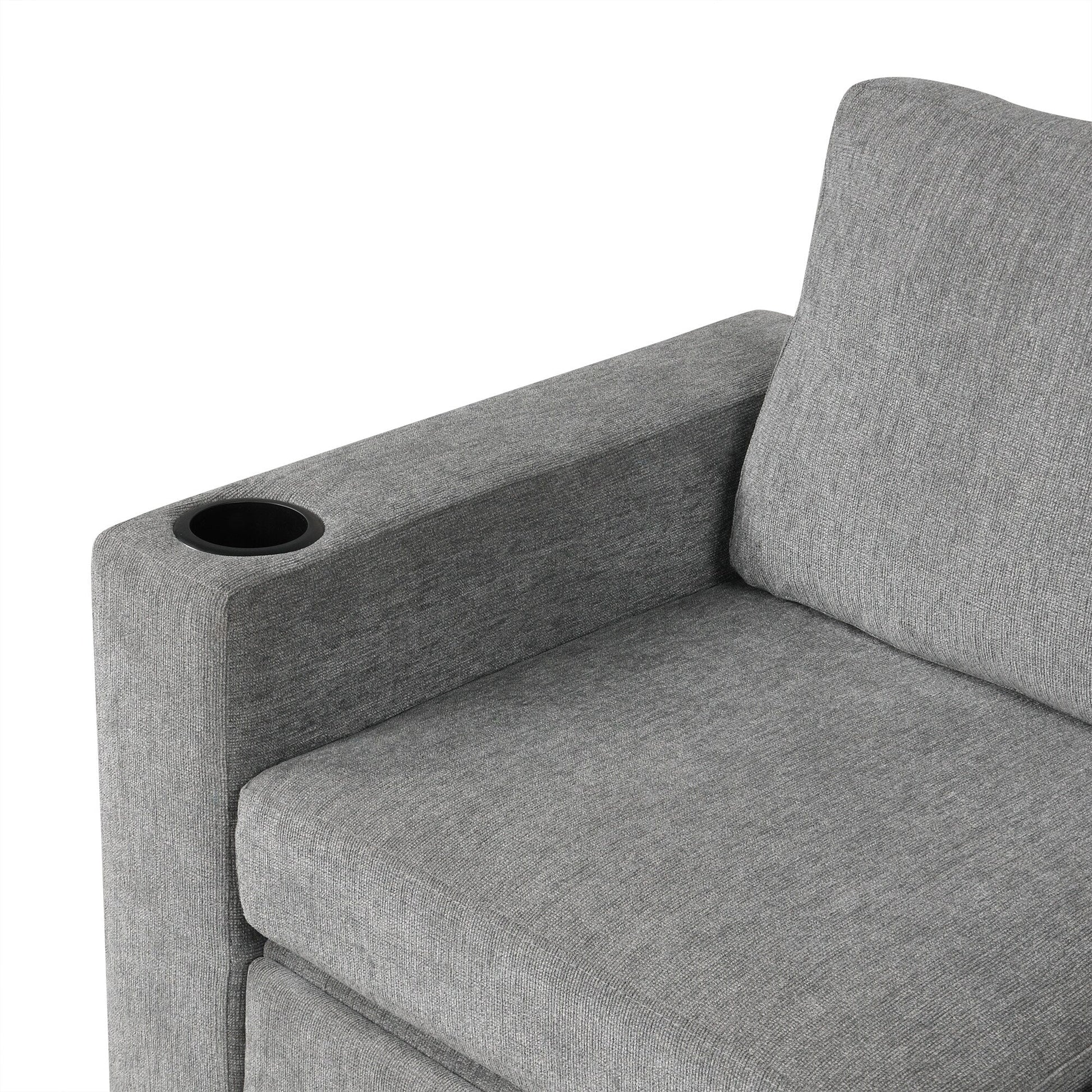 Canapé d'angle modulable en U de 274 cm avec lit escamotable, ports USB et porte-gobelets doubles pour le salon.