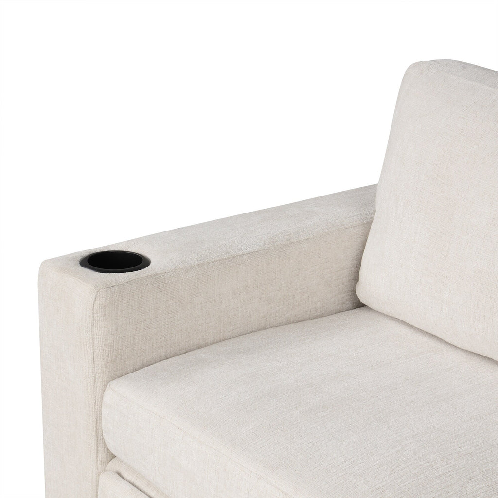 Canapé d'angle modulable en U de 274 cm avec lit escamotable, ports USB et porte-gobelets doubles pour le salon.