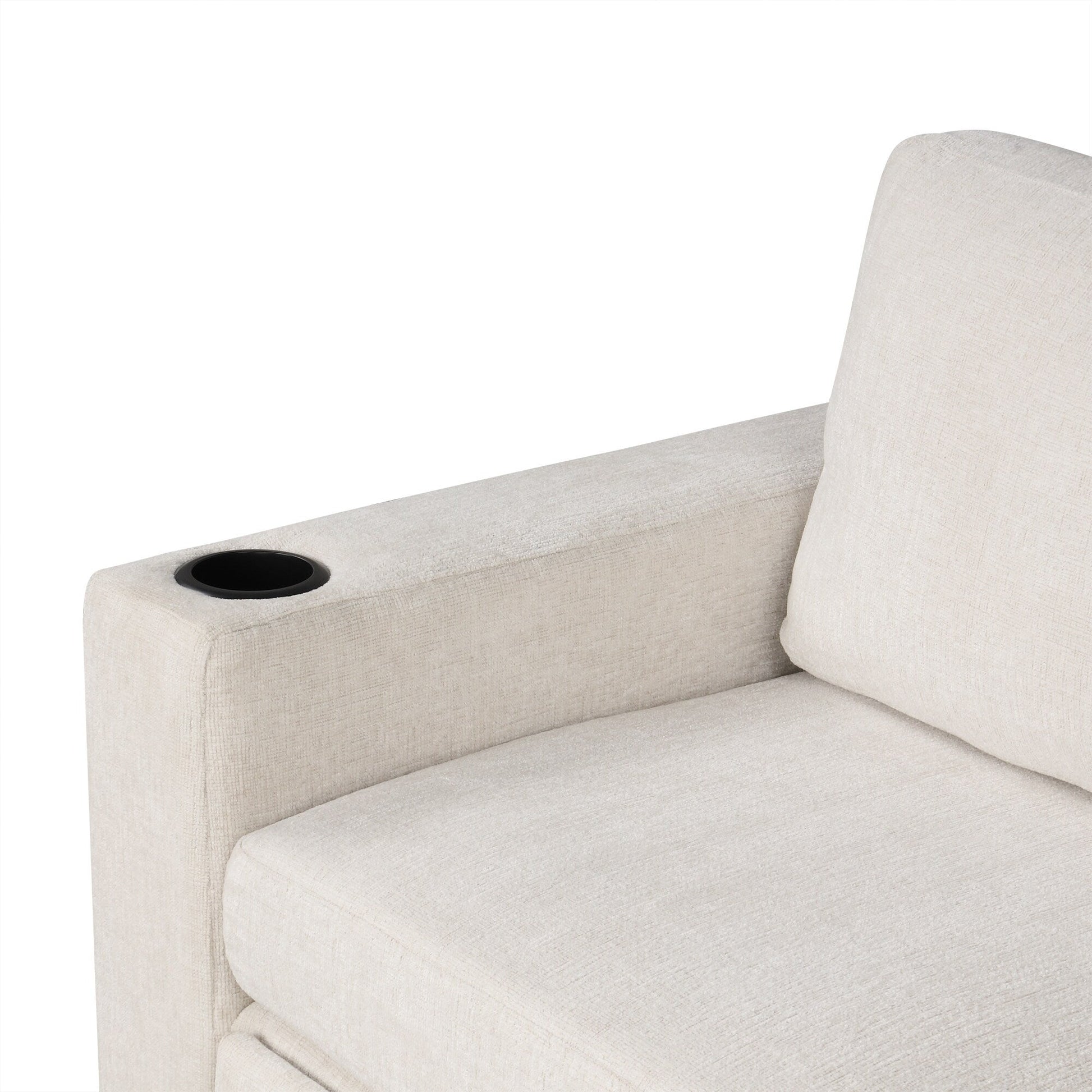 Canapé d'angle modulable en U de 274 cm avec lit escamotable, ports USB et porte-gobelets doubles pour le salon.