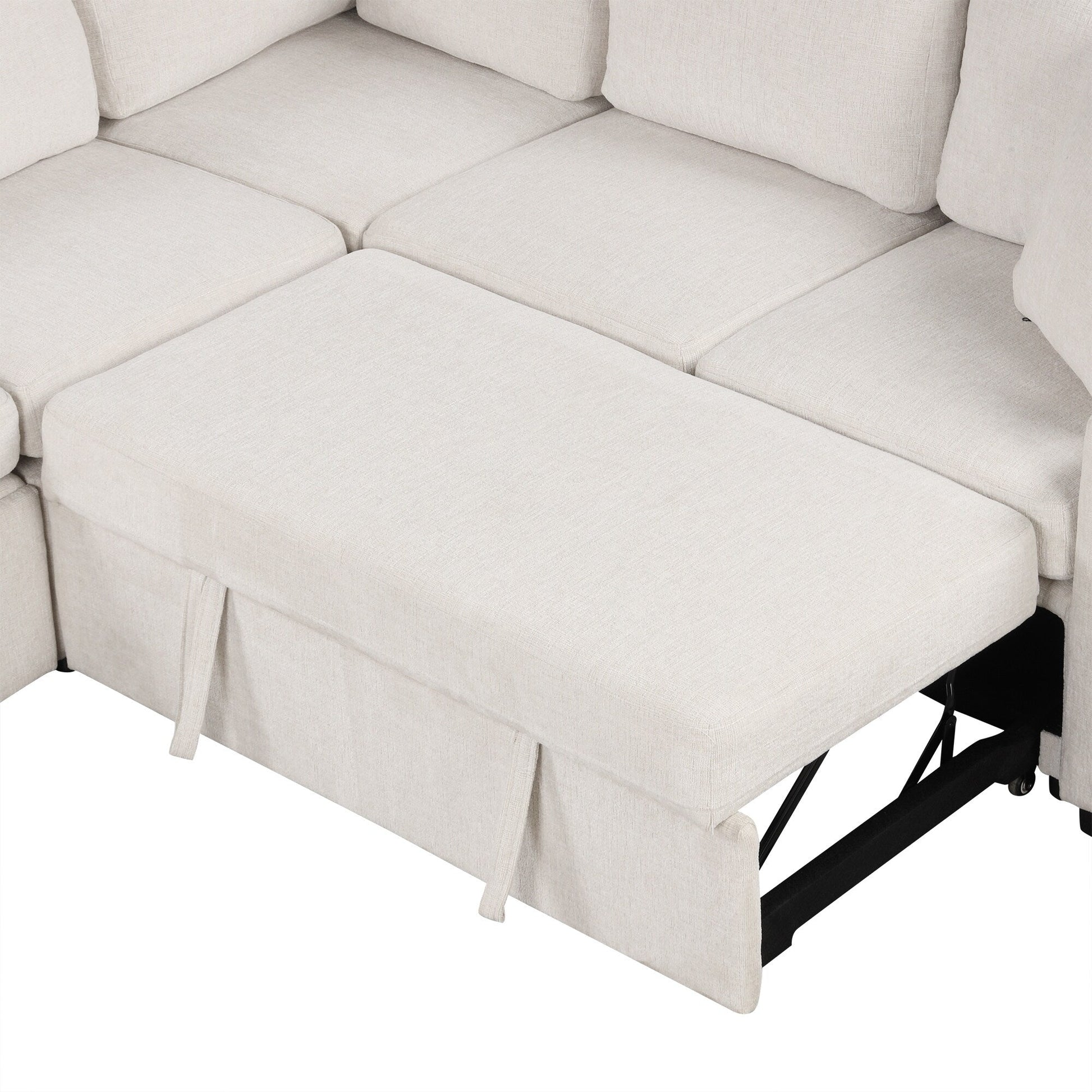 Canapé d'angle modulable en U de 274 cm avec lit escamotable, ports USB et porte-gobelets doubles pour le salon.