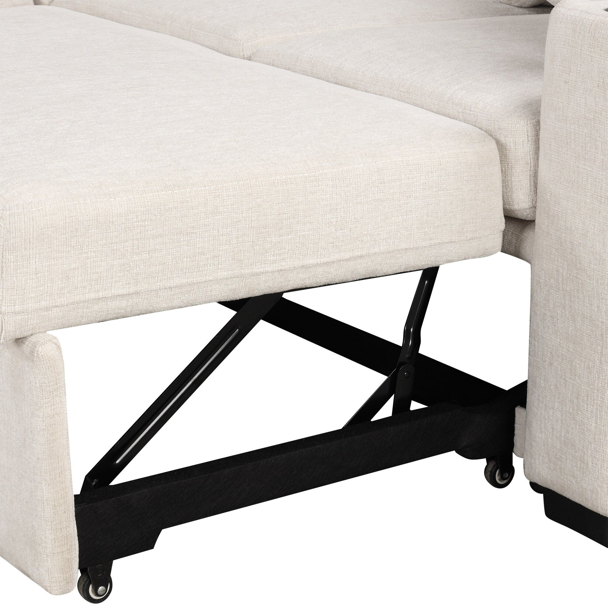 Canapé d'angle modulable en U de 274 cm avec lit escamotable, ports USB et porte-gobelets doubles pour le salon.