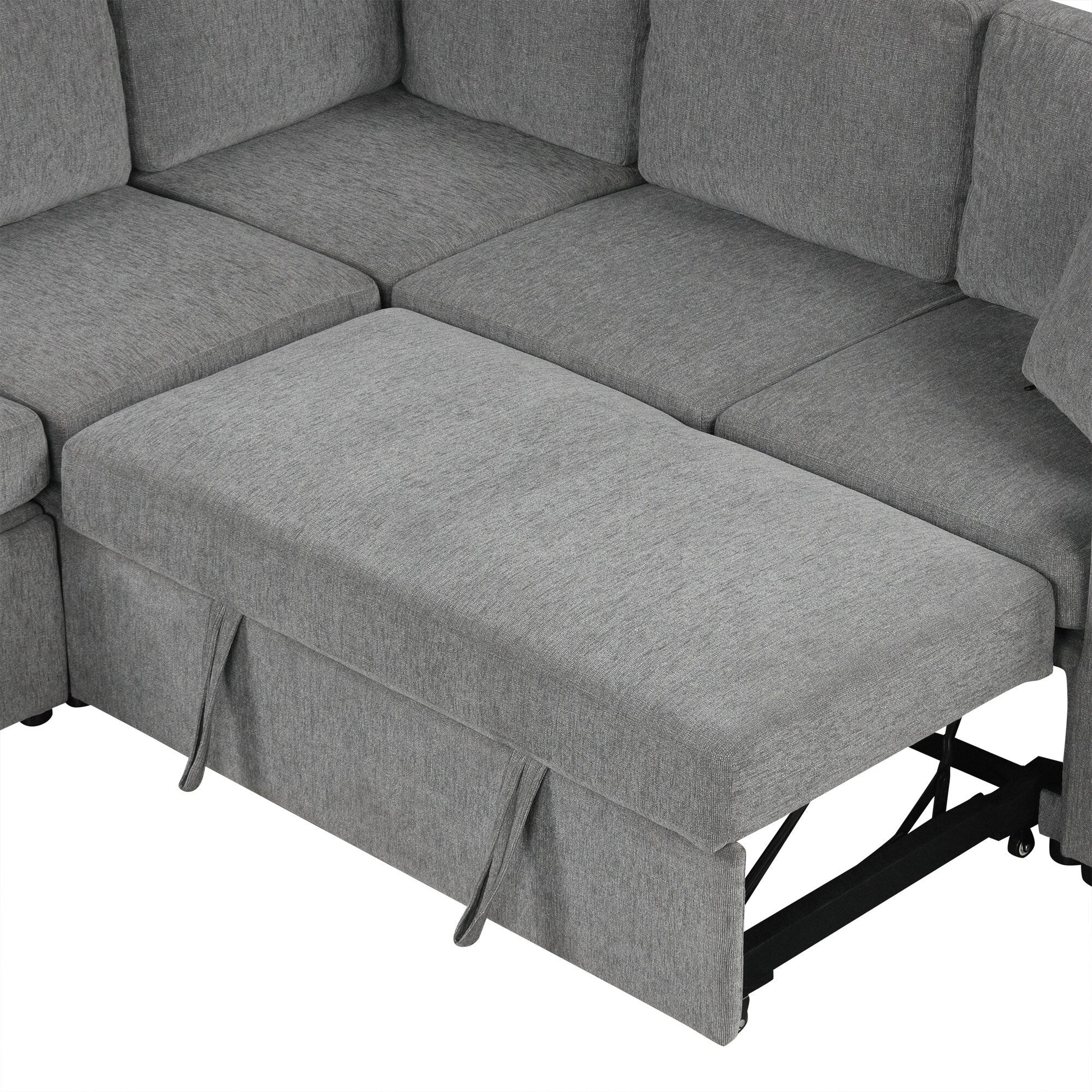 Canapé d'angle modulable en U de 274 cm avec lit escamotable, ports USB et porte-gobelets doubles pour le salon.