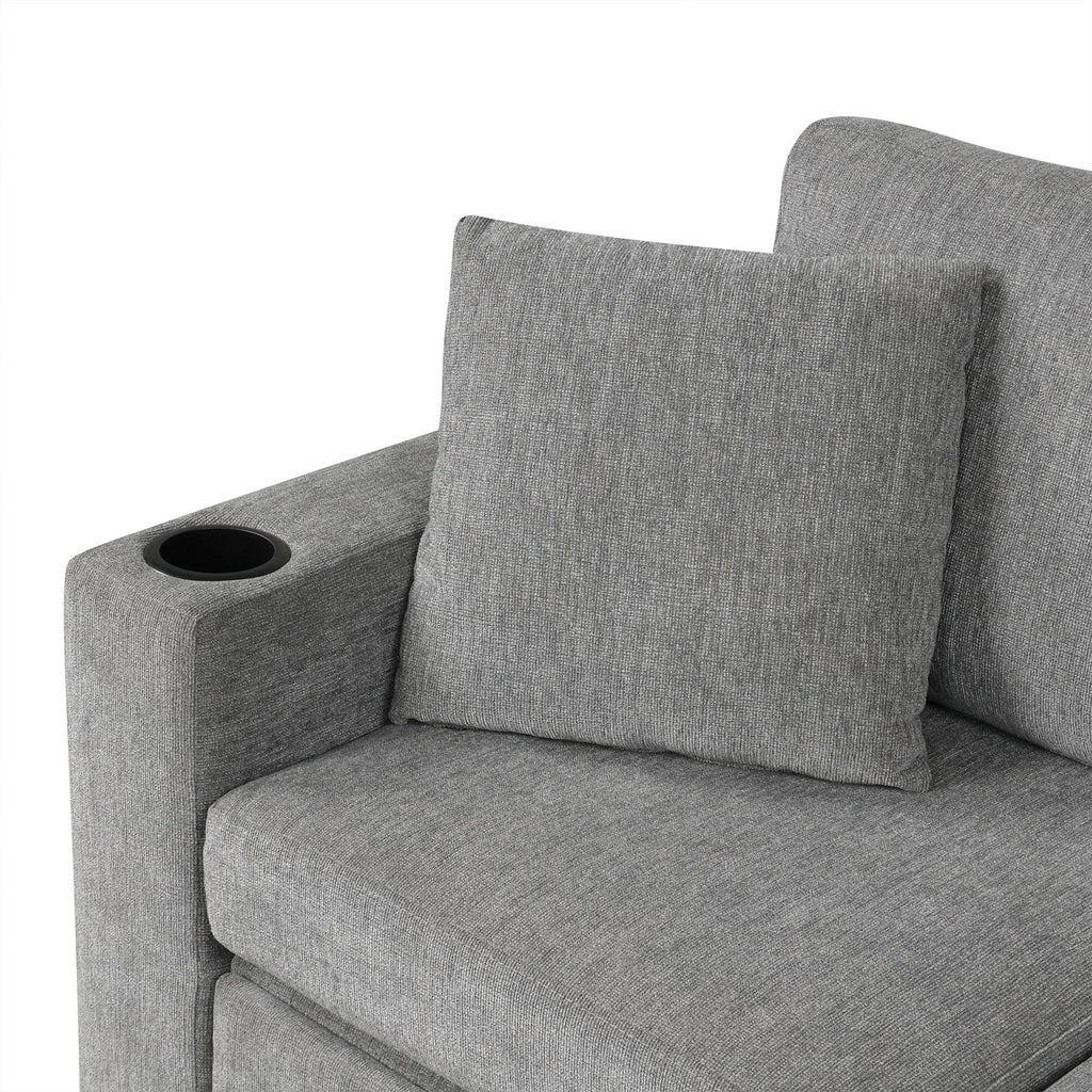 Canapé d'angle modulable en U de 274 cm avec lit escamotable, ports USB et porte-gobelets doubles pour le salon.