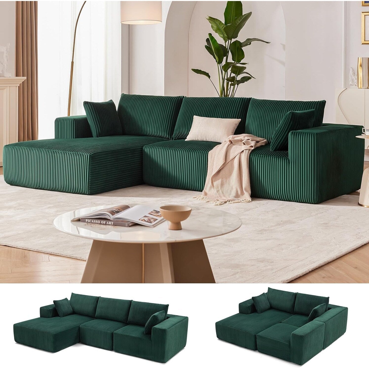 Canapé d'angle modulaire Cloud 108 - Canapé profond en forme de L avec méridienne, canapé de salon et de chambre à coucher recouvert de tissu.