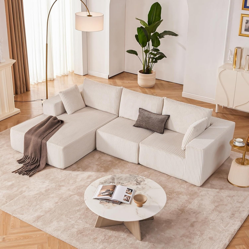 Canapé d'angle modulaire Cloud 108 - Canapé profond en forme de L avec méridienne, canapé de salon et de chambre à coucher recouvert de tissu.