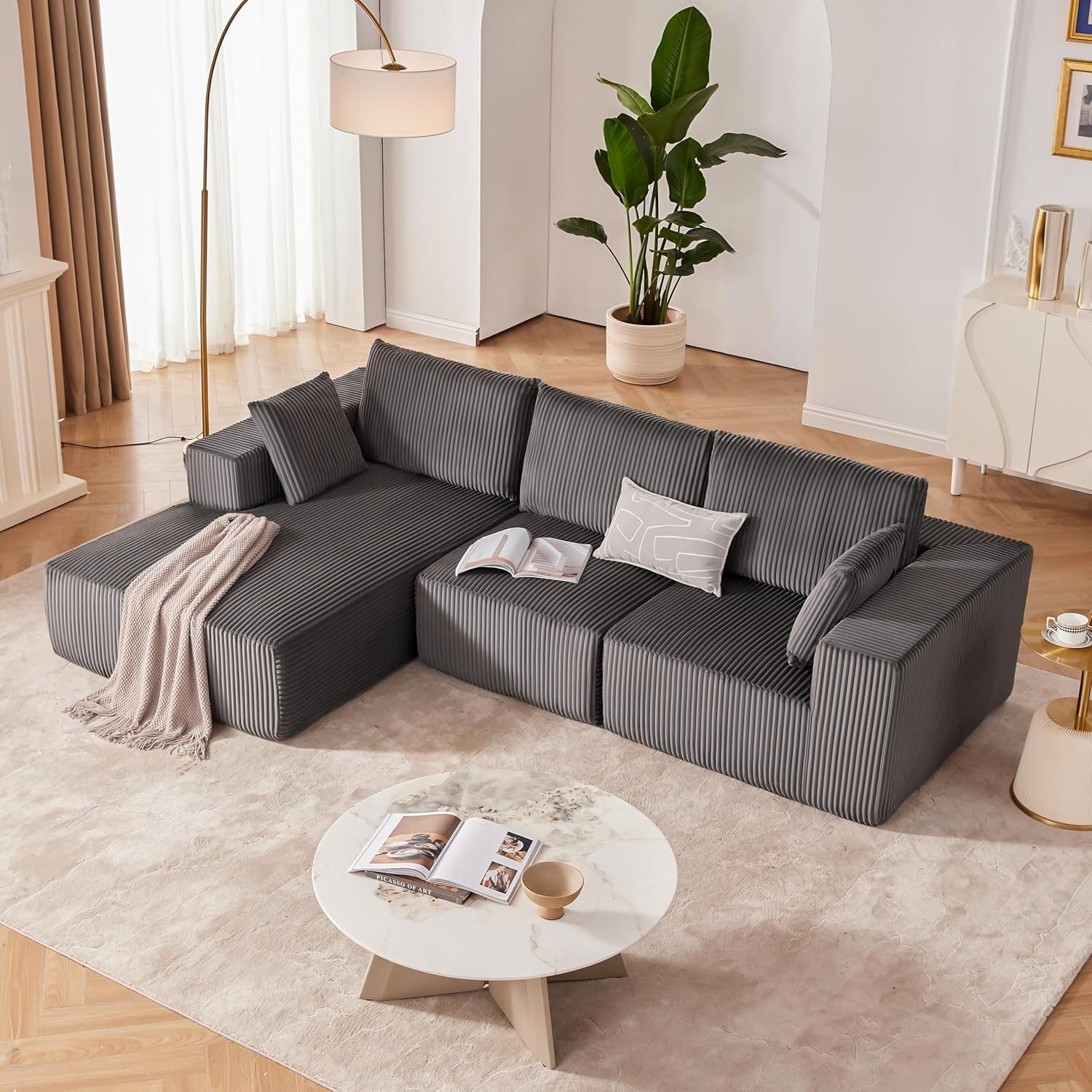 Canapé d'angle modulaire Cloud 108 - Canapé profond en forme de L avec méridienne, canapé de salon et de chambre à coucher recouvert de tissu.