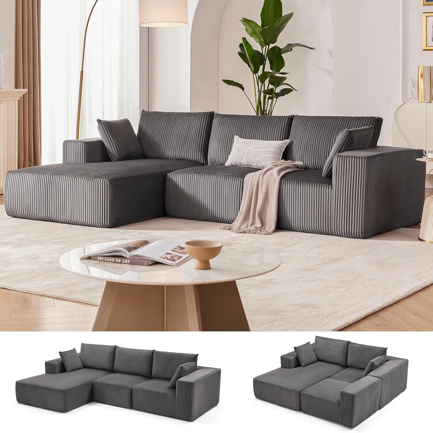 Canapé d'angle modulaire Cloud 108 - Canapé profond en forme de L avec méridienne, canapé de salon et de chambre à coucher recouvert de tissu.