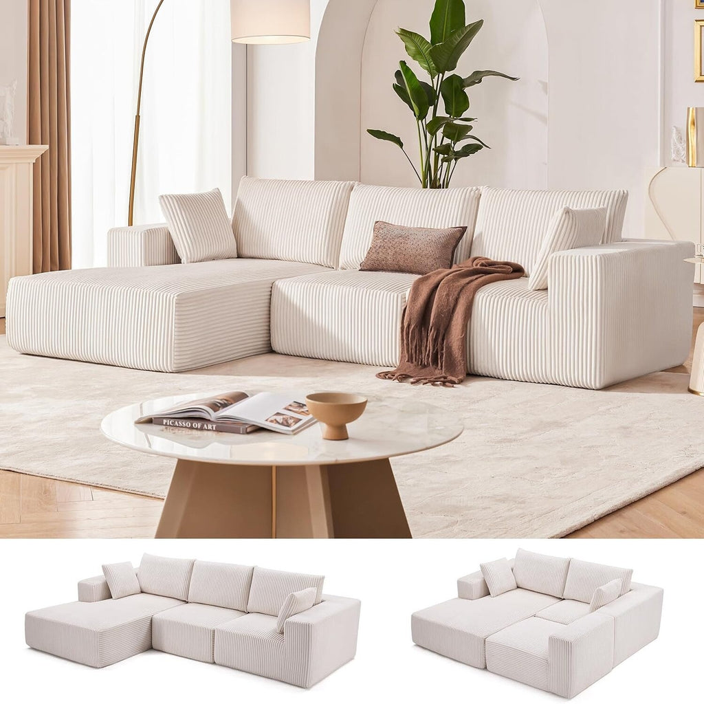 Canapé d'angle modulaire Cloud 108 - Canapé profond en forme de L avec méridienne, canapé de salon et de chambre à coucher recouvert de tissu.