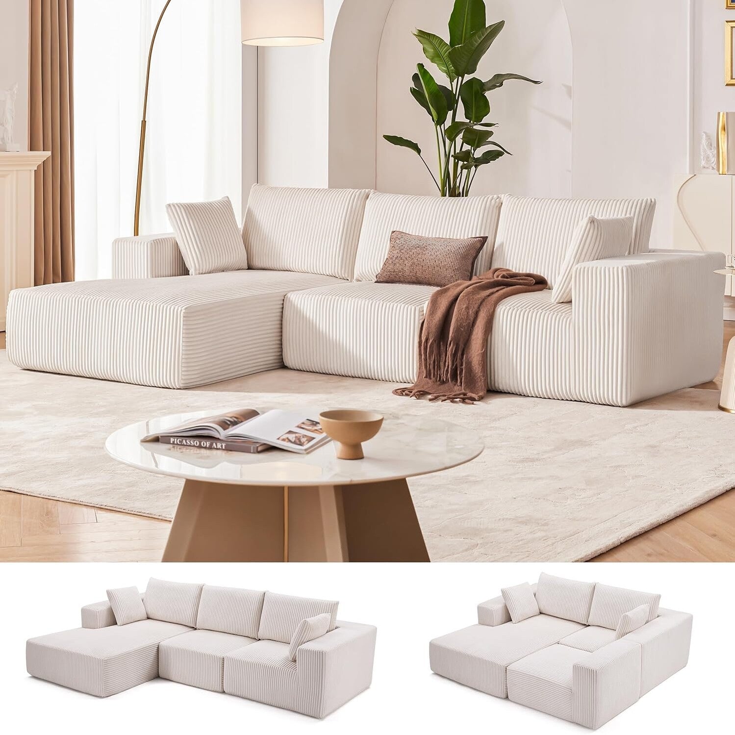 Canapé d'angle modulaire Cloud 108 - Canapé profond en forme de L avec méridienne, canapé de salon et de chambre à coucher recouvert de tissu.