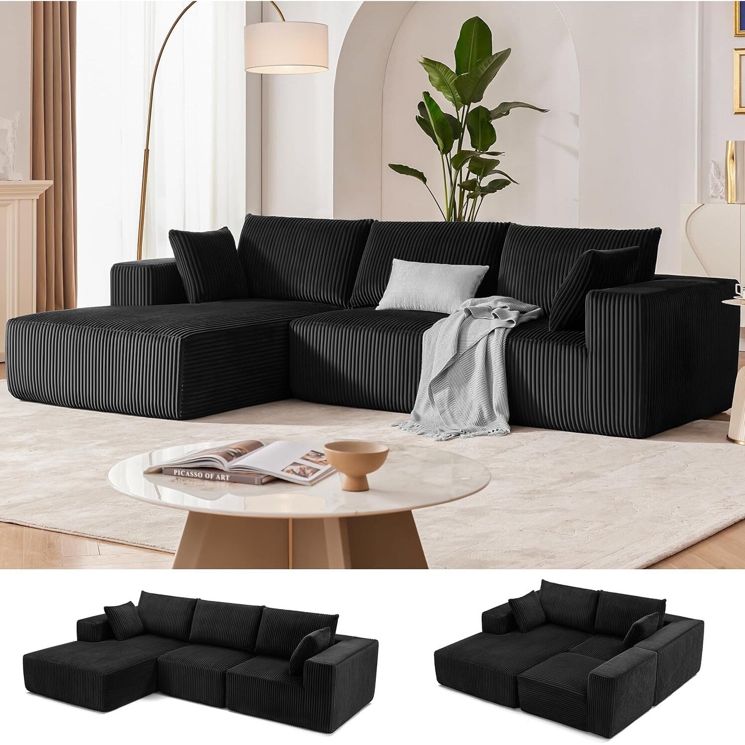 Canapé d'angle modulaire Cloud 108 - Canapé profond en forme de L avec méridienne, canapé de salon et de chambre à coucher recouvert de tissu.