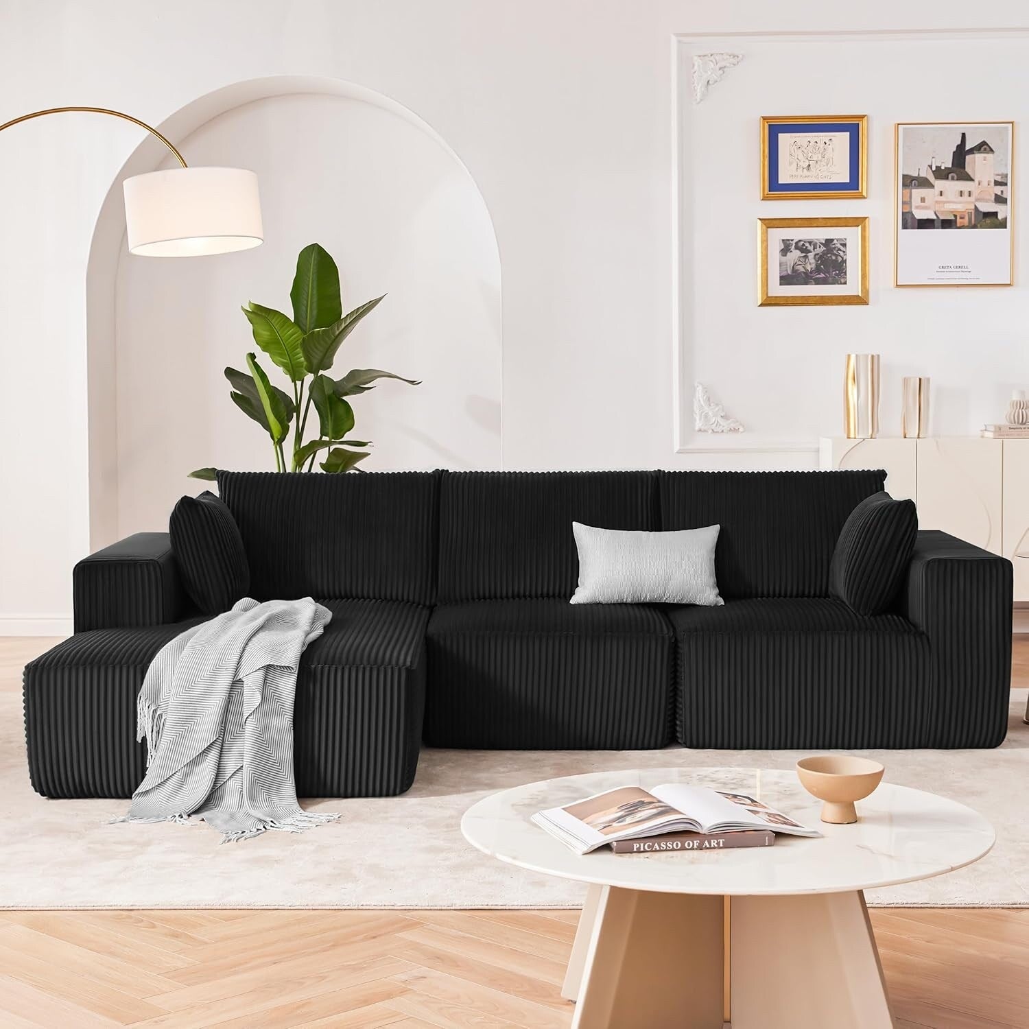 Canapé d'angle modulaire Cloud 108 - Canapé profond en forme de L avec méridienne, canapé de salon et de chambre à coucher recouvert de tissu.