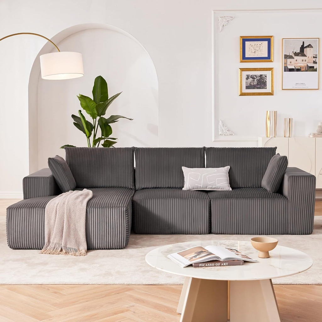 Canapé d'angle modulaire Cloud 108 - Canapé profond en forme de L avec méridienne, canapé de salon et de chambre à coucher recouvert de tissu.