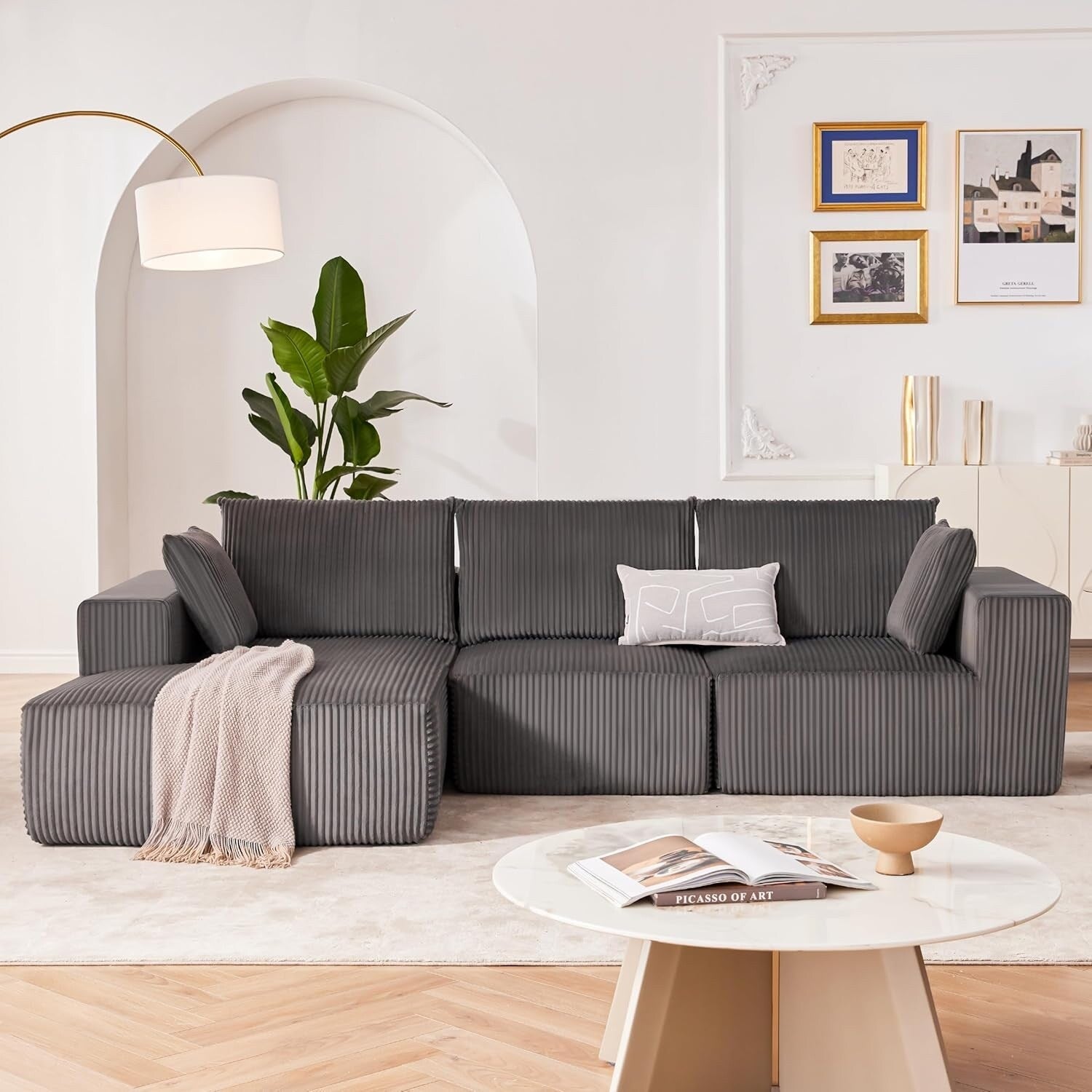 Canapé d'angle modulaire Cloud 108 - Canapé profond en forme de L avec méridienne, canapé de salon et de chambre à coucher recouvert de tissu.